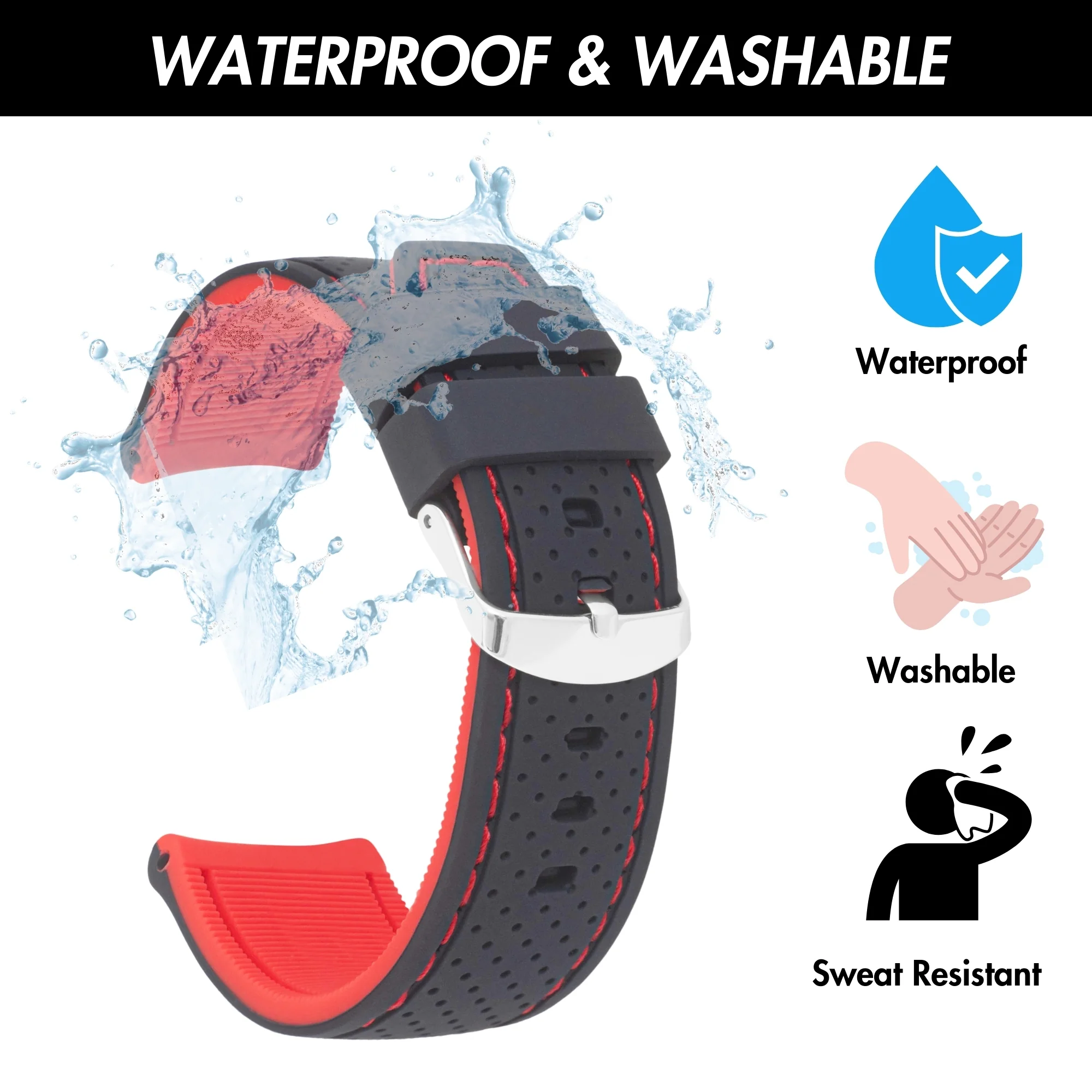 18mm Silicone Rally Strap, Perforated Black / Orange |  Dial - Image 3