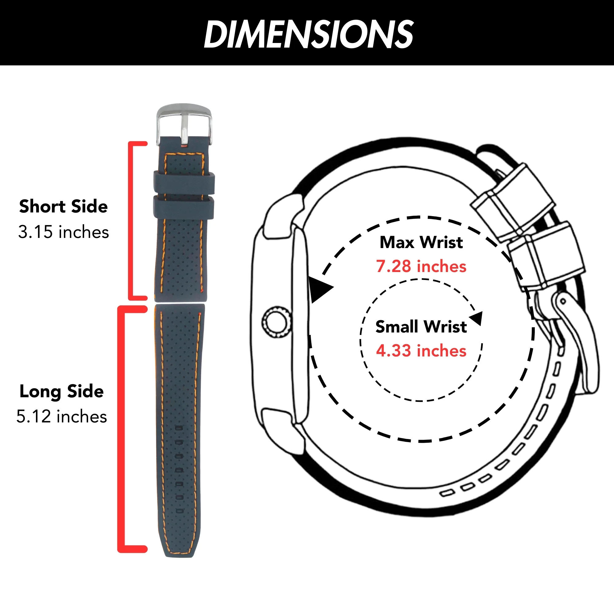 22mm Silicone Rally Strap, Perforated Black / Red |  Dial - Image 4
