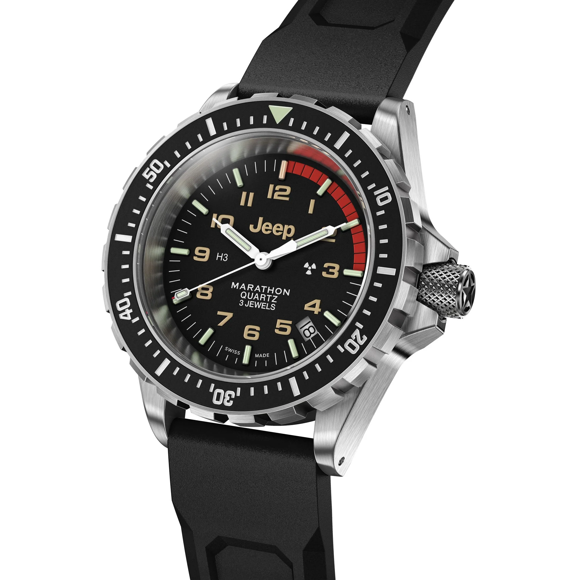 41mm JEEP RUBICON TSAR, SS, COL: SS/BKSS 3PC RUBBER JEEP TSAR ON BLACK 3PC RUBBER STRAP | Black Dial - Image 2