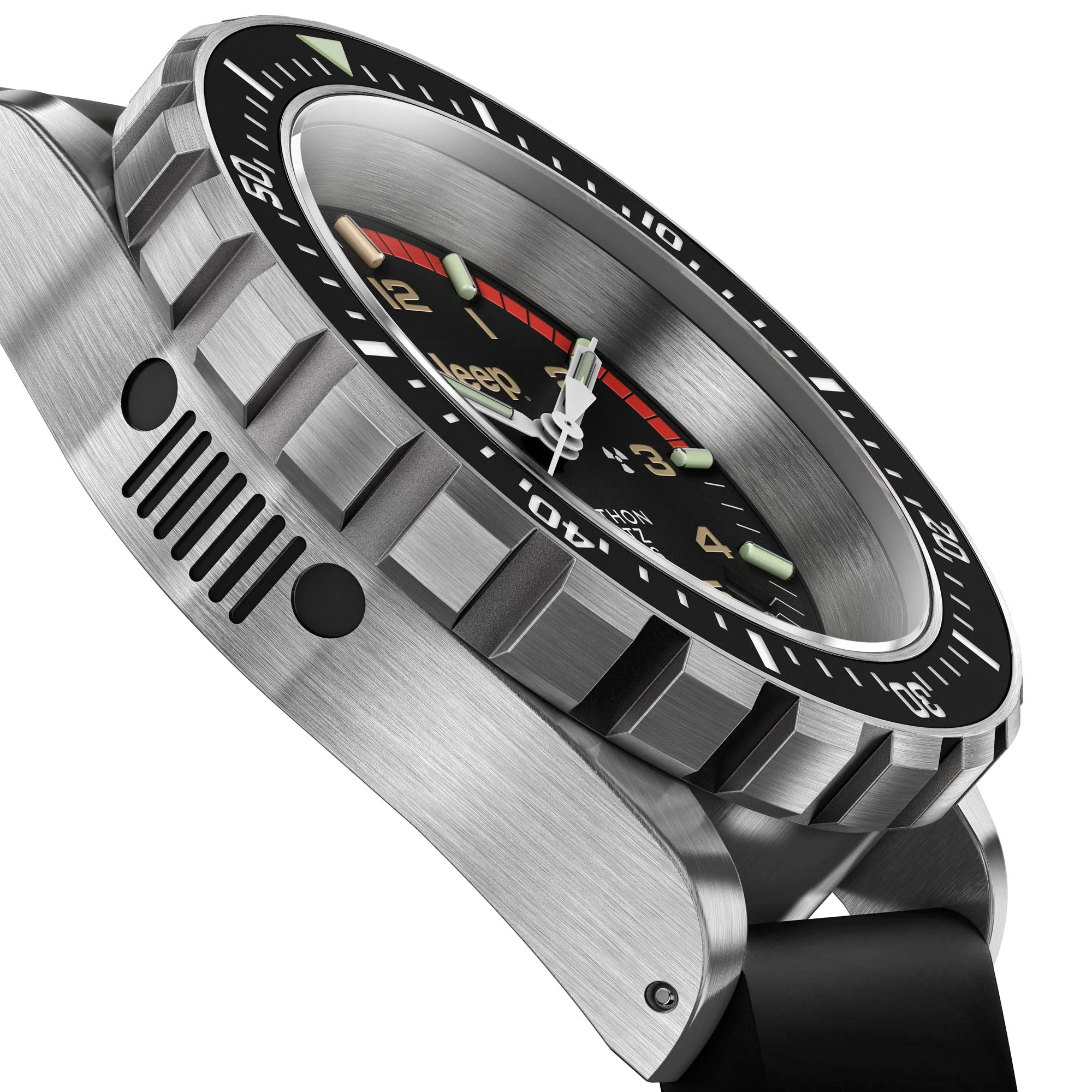 41mm JEEP RUBICON TSAR, SS, COL: SS/BKSS 3PC RUBBER JEEP TSAR ON BLACK 3PC RUBBER STRAP | Black Dial - Image 3