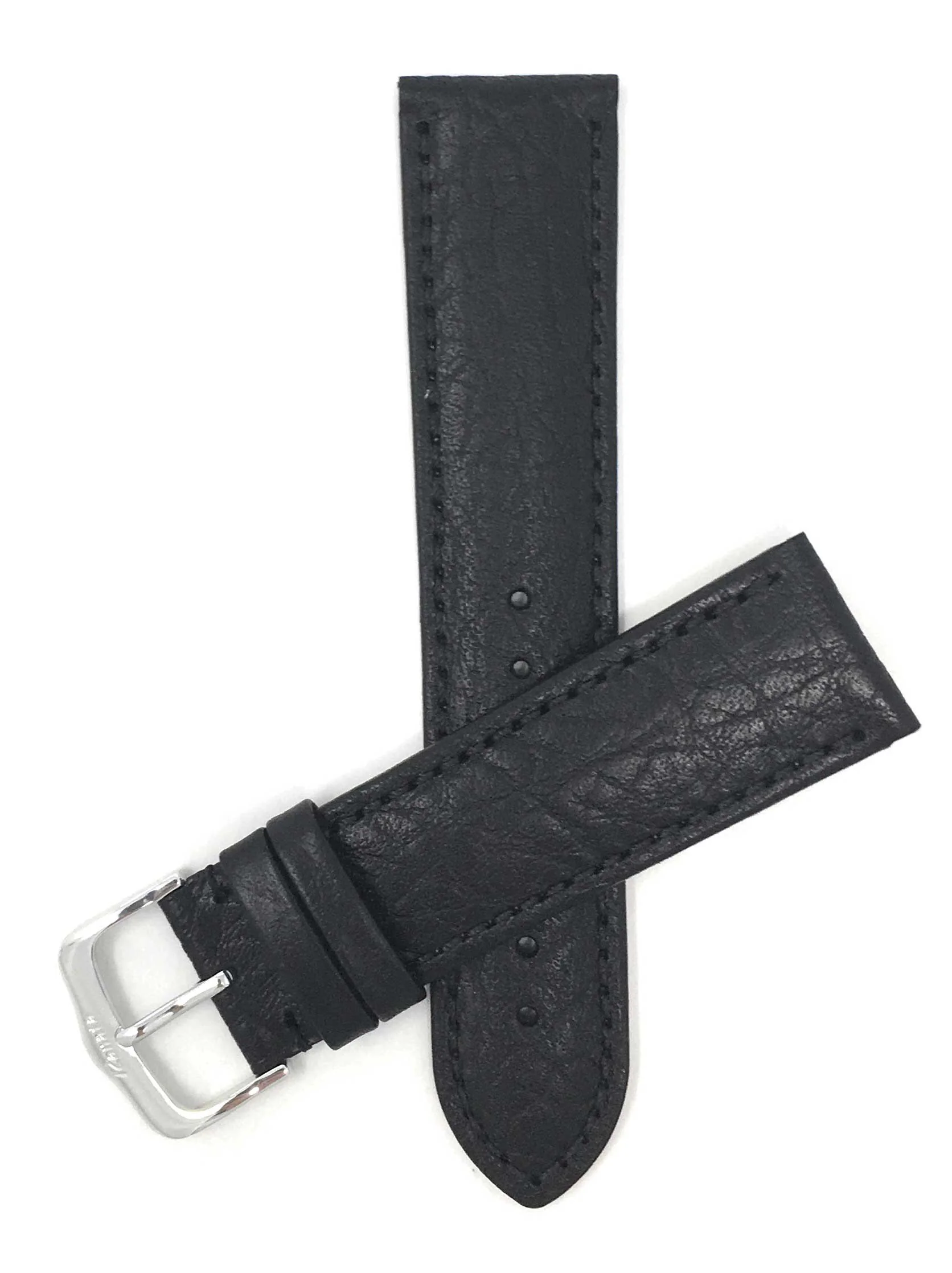 422 | 18mm Black Italian Leather Watch Band - Buffalo Pattern - Semi-Padded 18mm / Black / Silver Buckle | Dial
