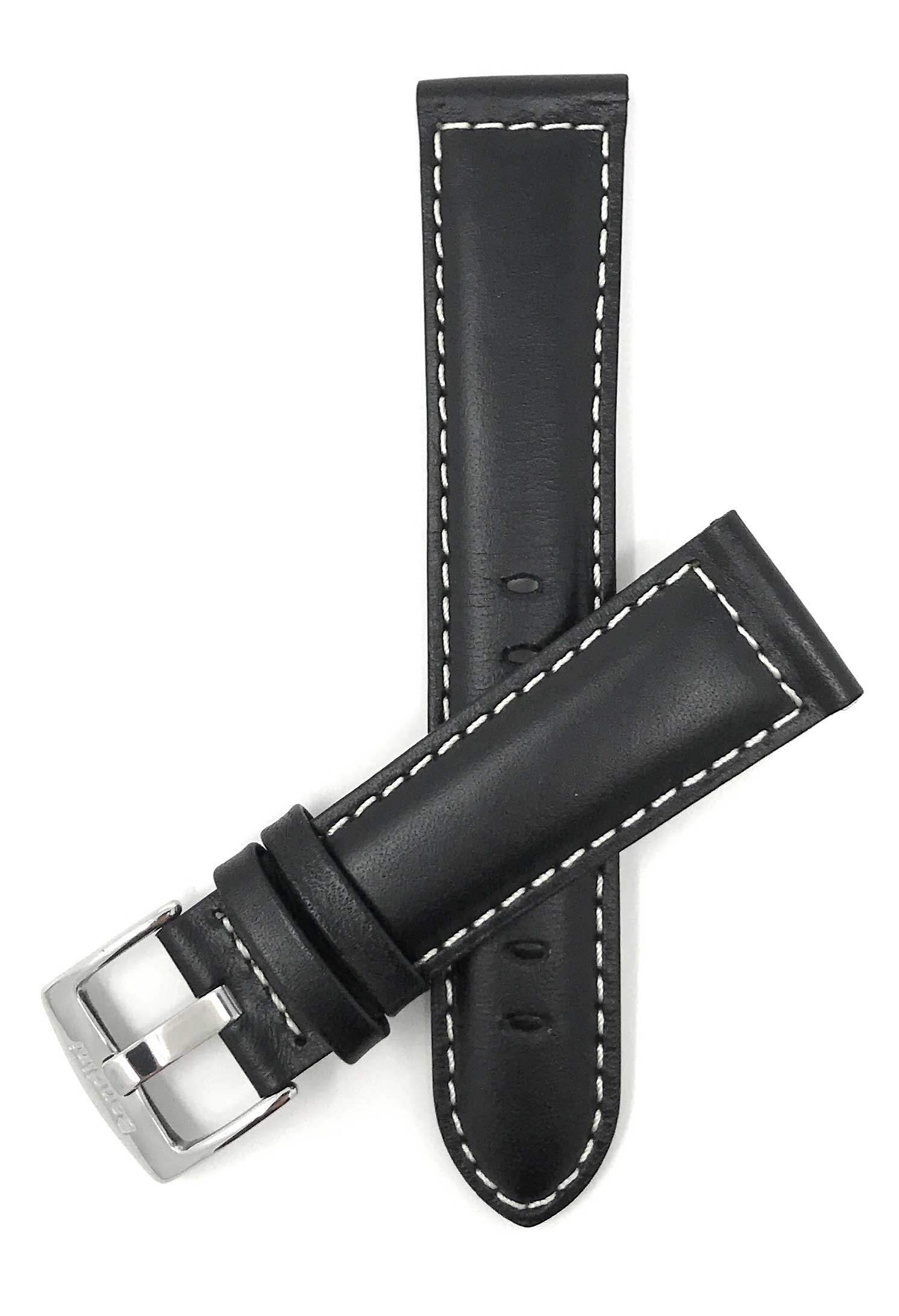 500s | 30mm Black Italian Leather Watch Band - Classic - Padded - White Stitch 30mm / Black / Silver Buckle | Dial