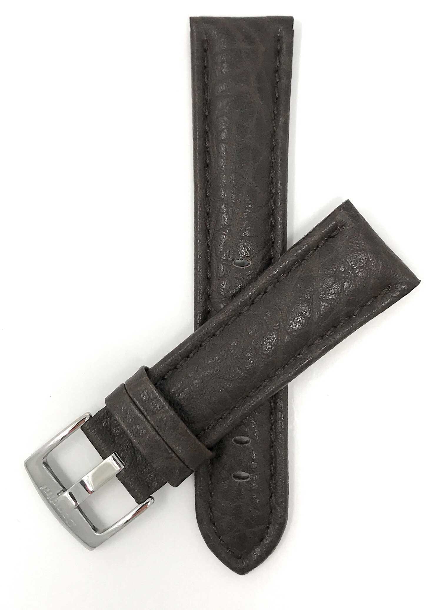 501 | 26mm Brown Leather Watch Band - Buffalo Pattern - Padded 26mm / Brown / Silver Buckle | Dial
