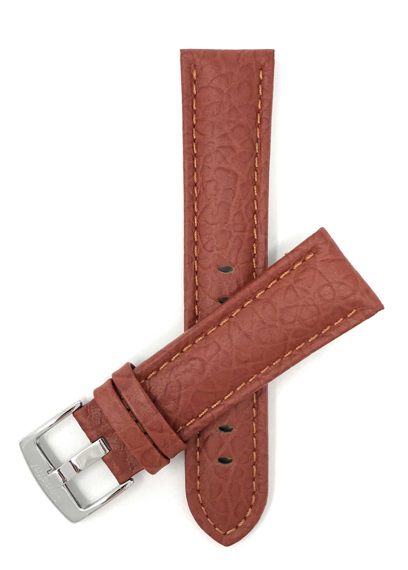 501 | 26mm Tan Leather Watch Band - Buffalo Pattern - Padded 26mm / Tan / Silver Buckle |  Dial