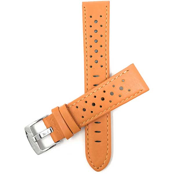 503 | Orange 22mm Mens Leather Rally Strap, Perforated Racing Watch Band 22mm / Orange | Dial