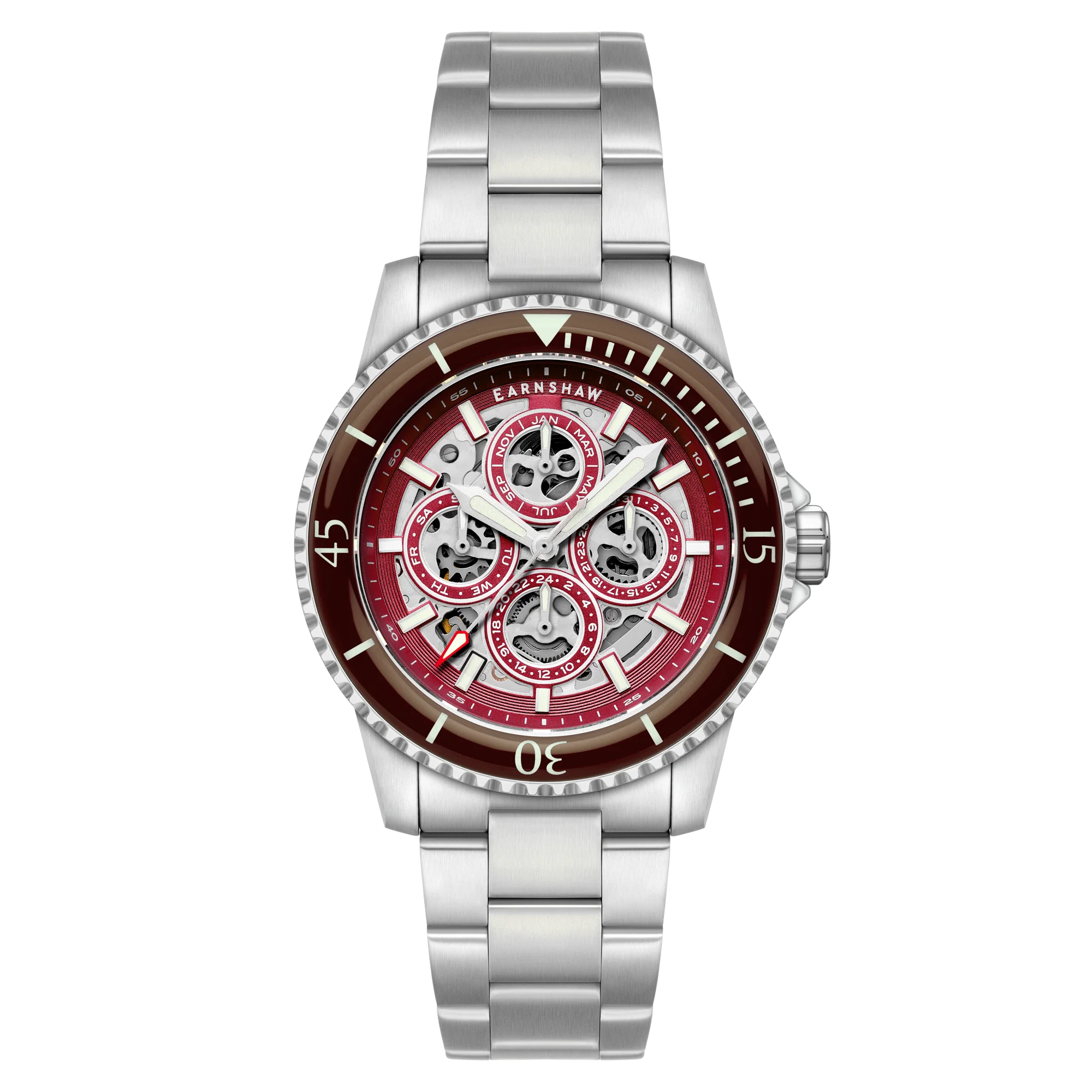 Admiral Duncan Triple Calendar Skeleton Automatic Red / Stainless Steel | Red Dial