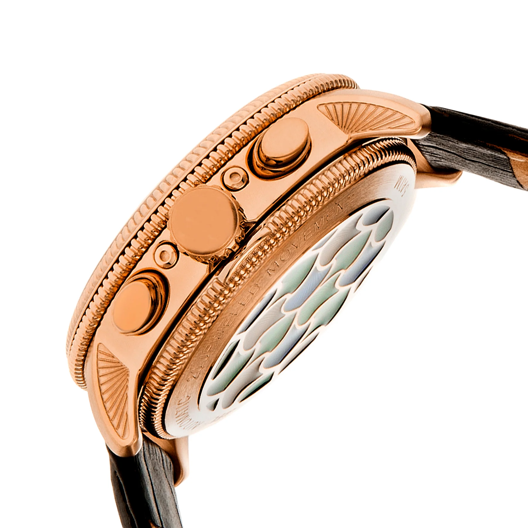 Aura Semi-Skeleton Genuine Leather-Band Watch Rose Gold/Black | Multi-colored Dial - Image 4