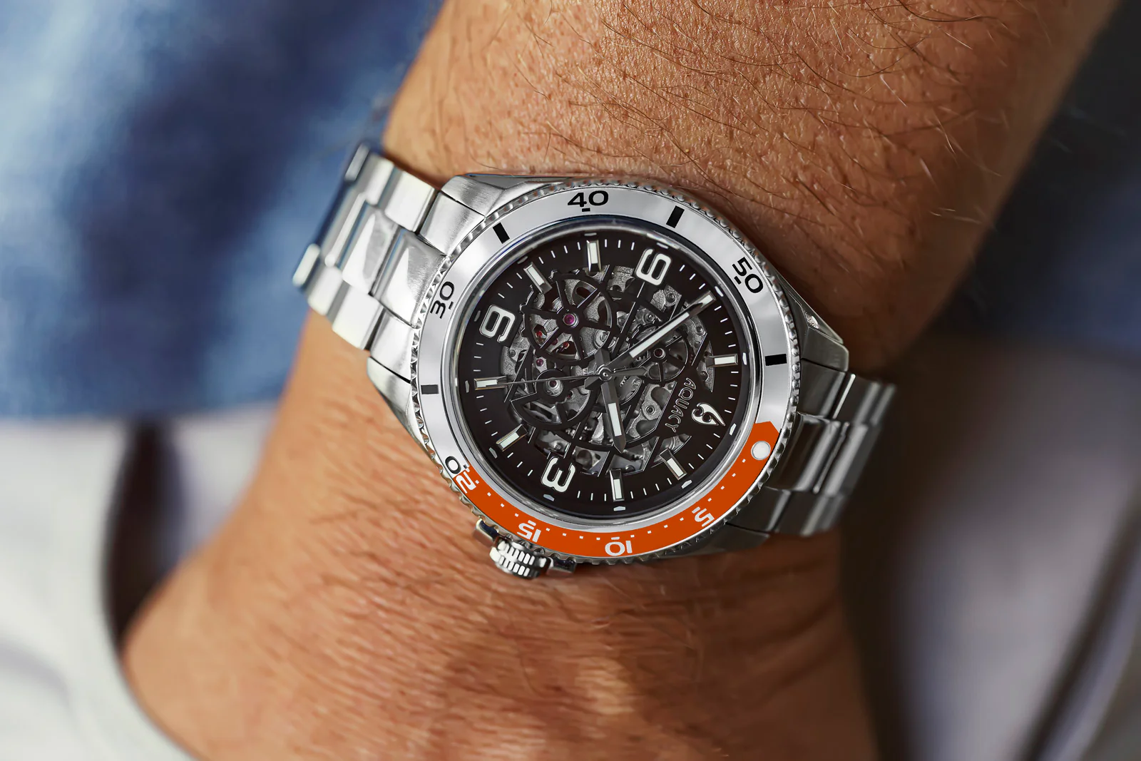 Automatic Miyota Movement Skeleton Silver/Orange | Black Dial - Image 2