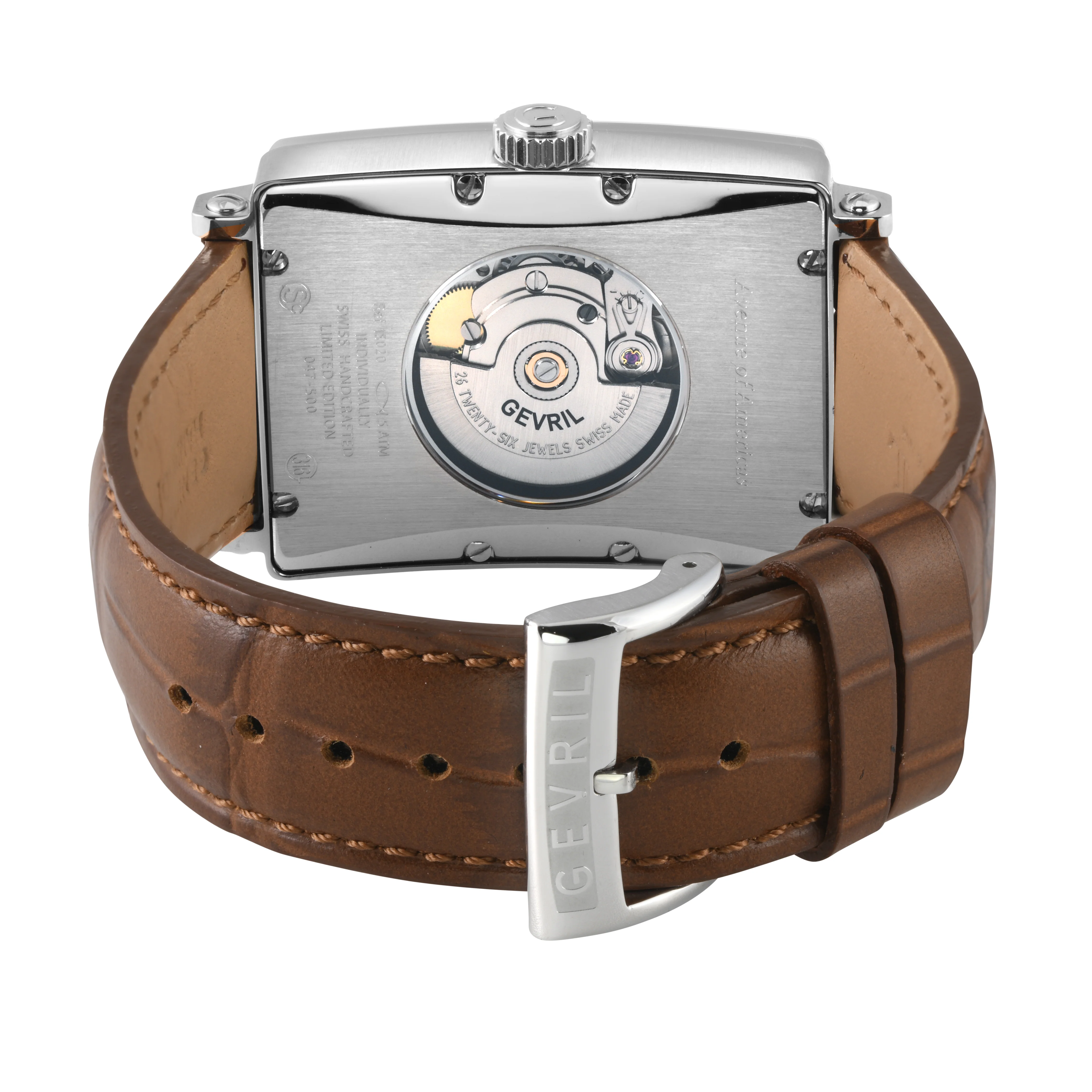 Avenue of Americas Gevril Men's Avenue of America's SS Case, Silver Dial, Genuine Italian Handmade Leather Strap | White Dial - Image 3