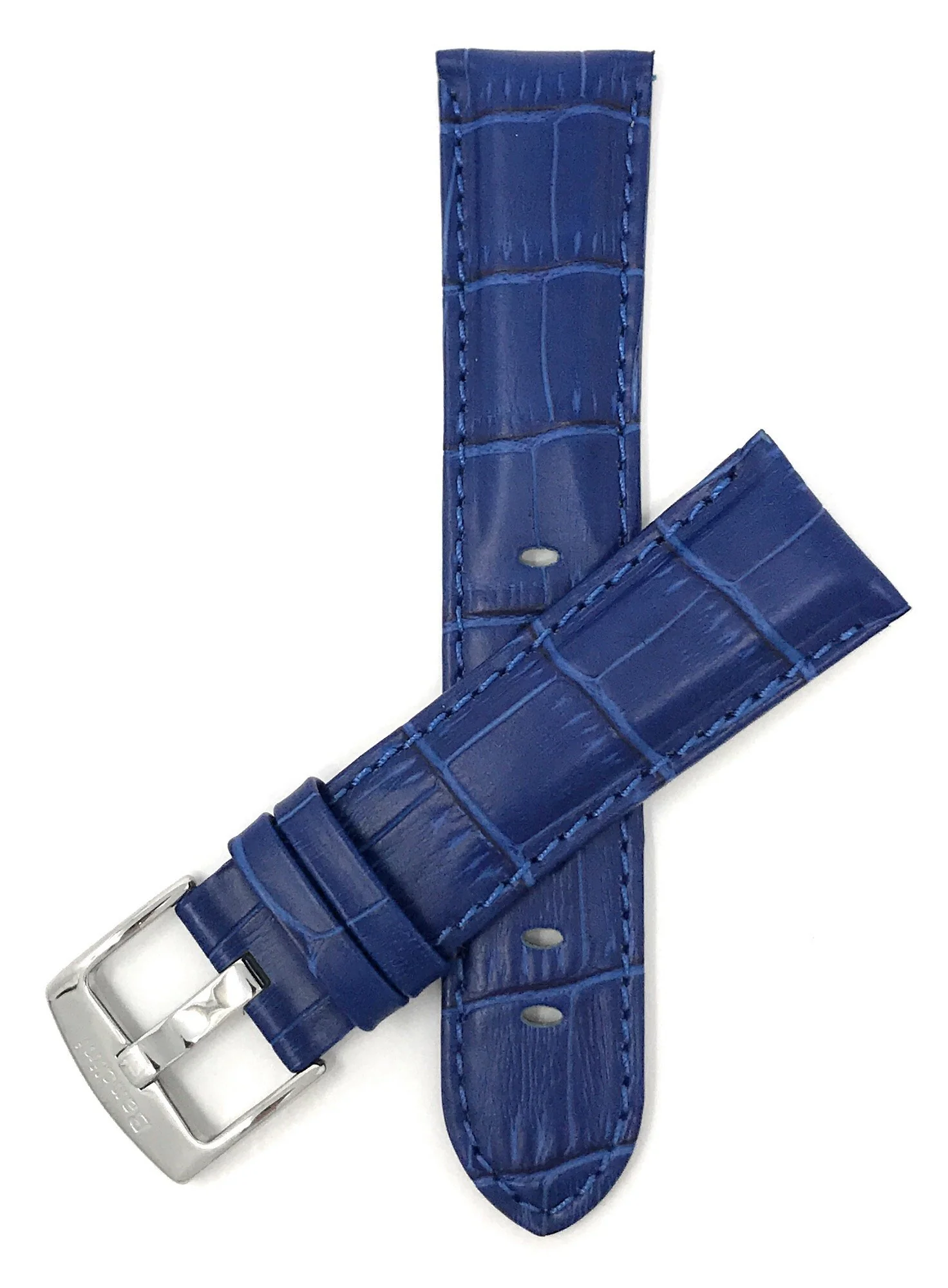 Bandini 18mm Blue Italian Leather Watch Band - Alligator Pattern, Semi-Padded 18mm / Blue / Silver Buckle | Dial