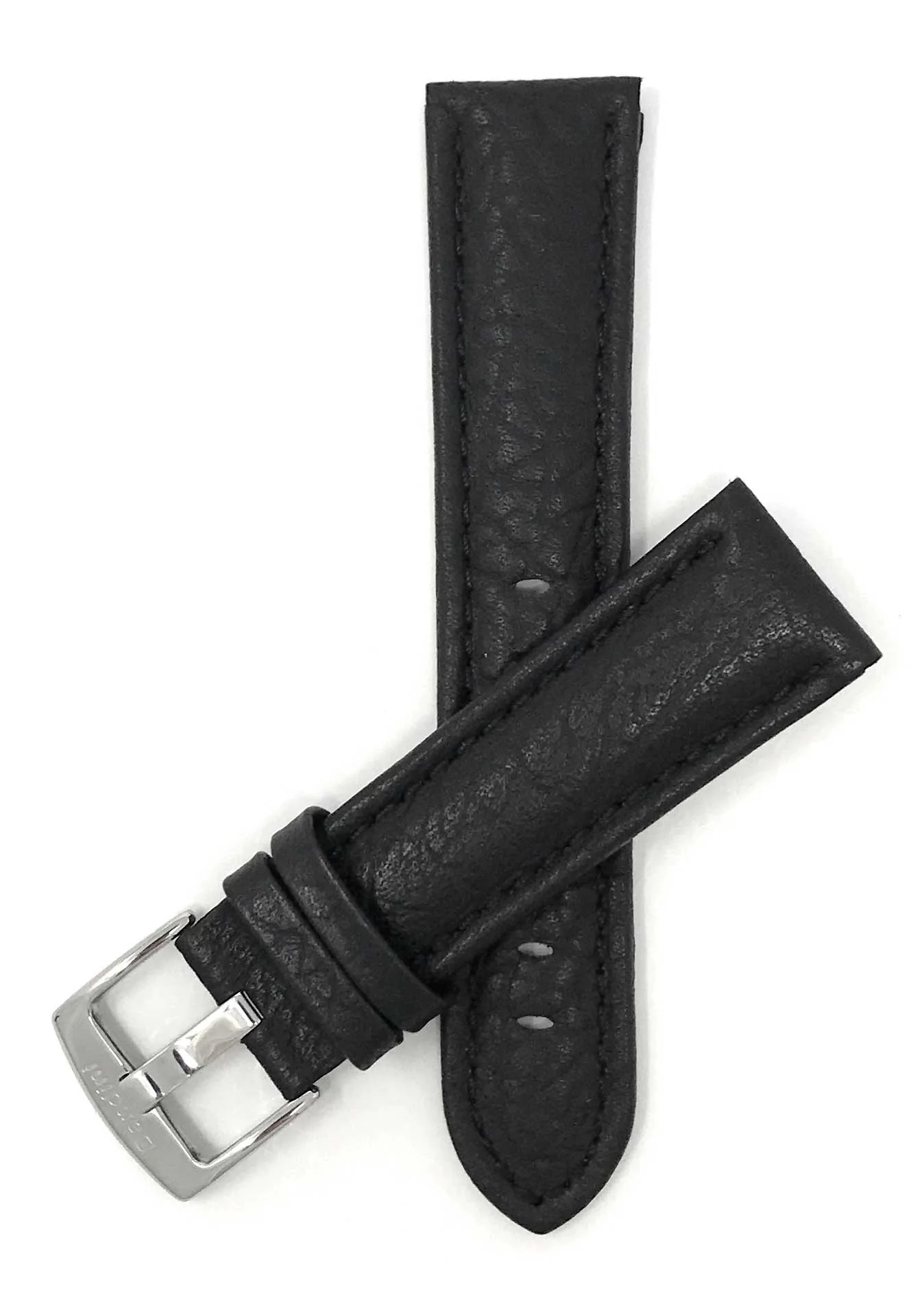 Bandini 18mm Extra long - Black Leather Watch Band - Buffalo Pattern - Padded 18mm Extra long / Black / Silver Buckle | Dial