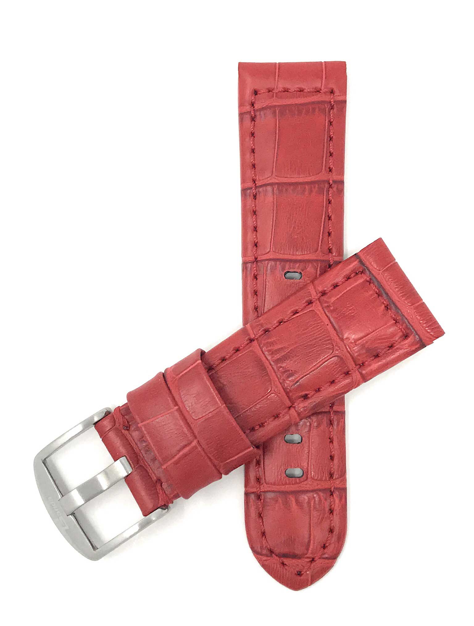 Bandini 18mm Red Italian Leather Watch Band - Alligator Pattern - Padded 18mm / Red / Silver Buckle | Dial