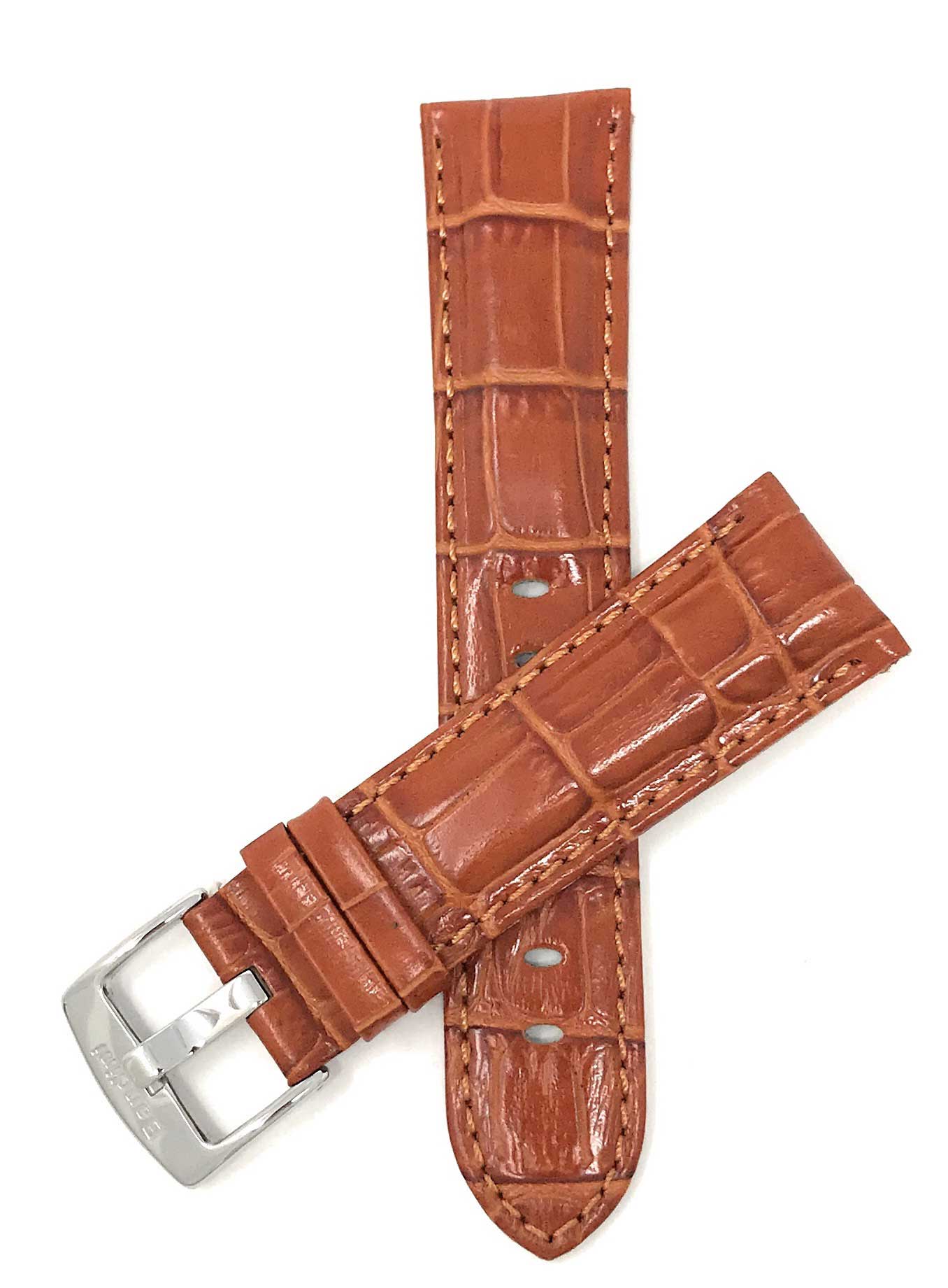 Bandini 20mm Extra long - Tan Italian Leather Watch Band - Alligator Pattern - Semi-Padded 20mm Extra long / Tan / Silver Buckle | Dial