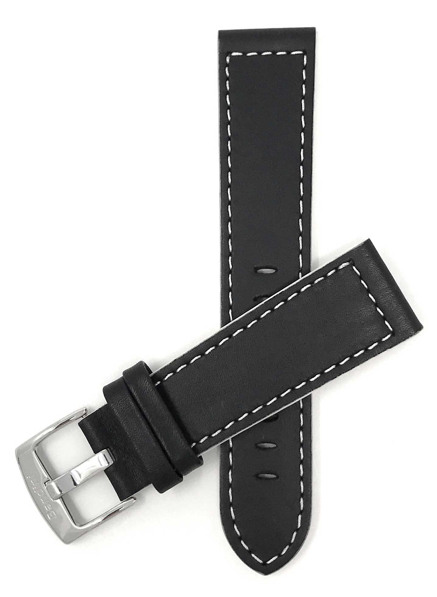 Bandini 22mm Extra long - Black / White Italian Leather Watch Band - Racer - Padded 22mm Extra long / Black / White / Silver Buckle | Dial