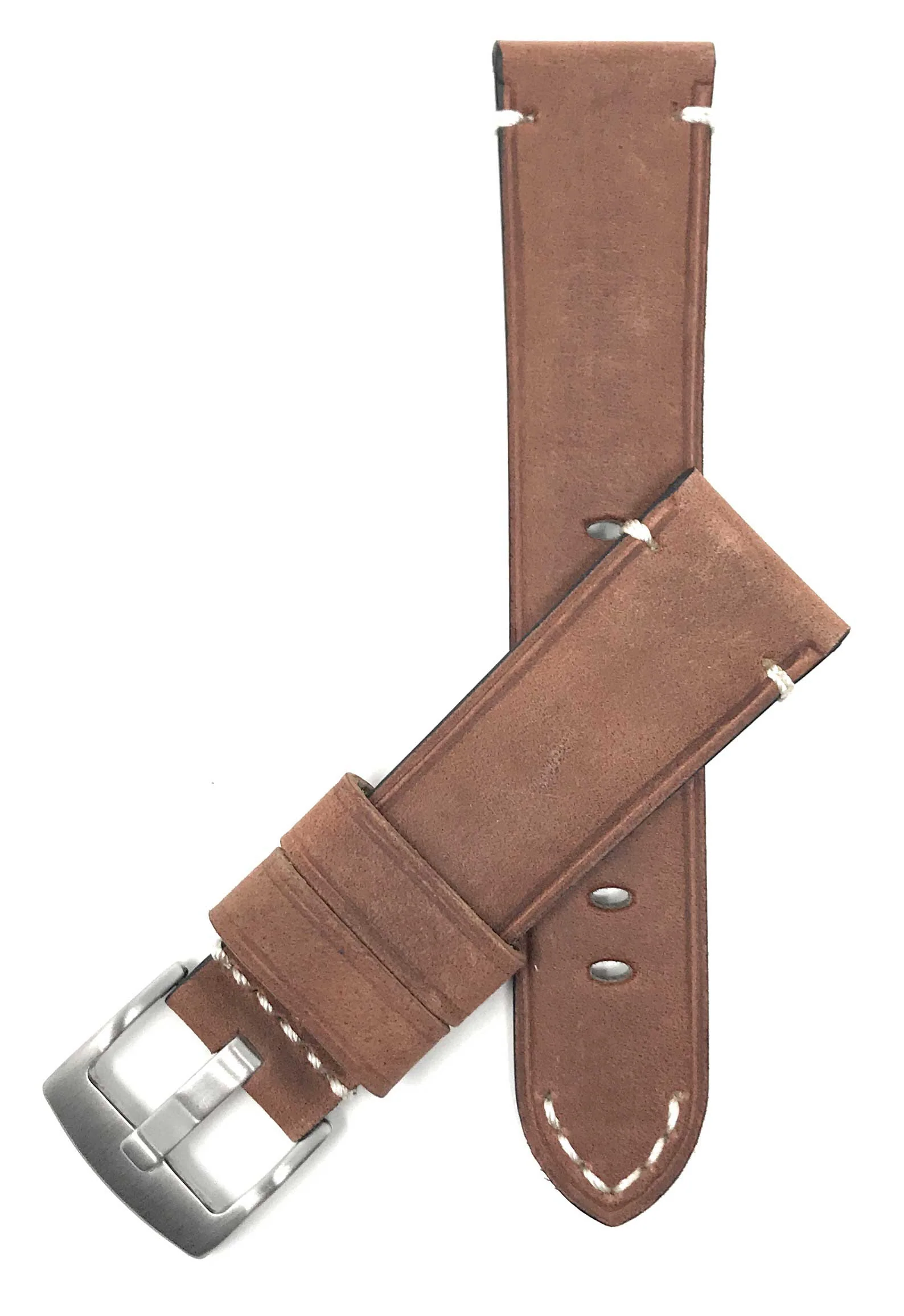 Bandini 22mm Tan Italian Leather Watch Band - Distressed - Padded 22mm / Tan / Silver Buckle | Dial