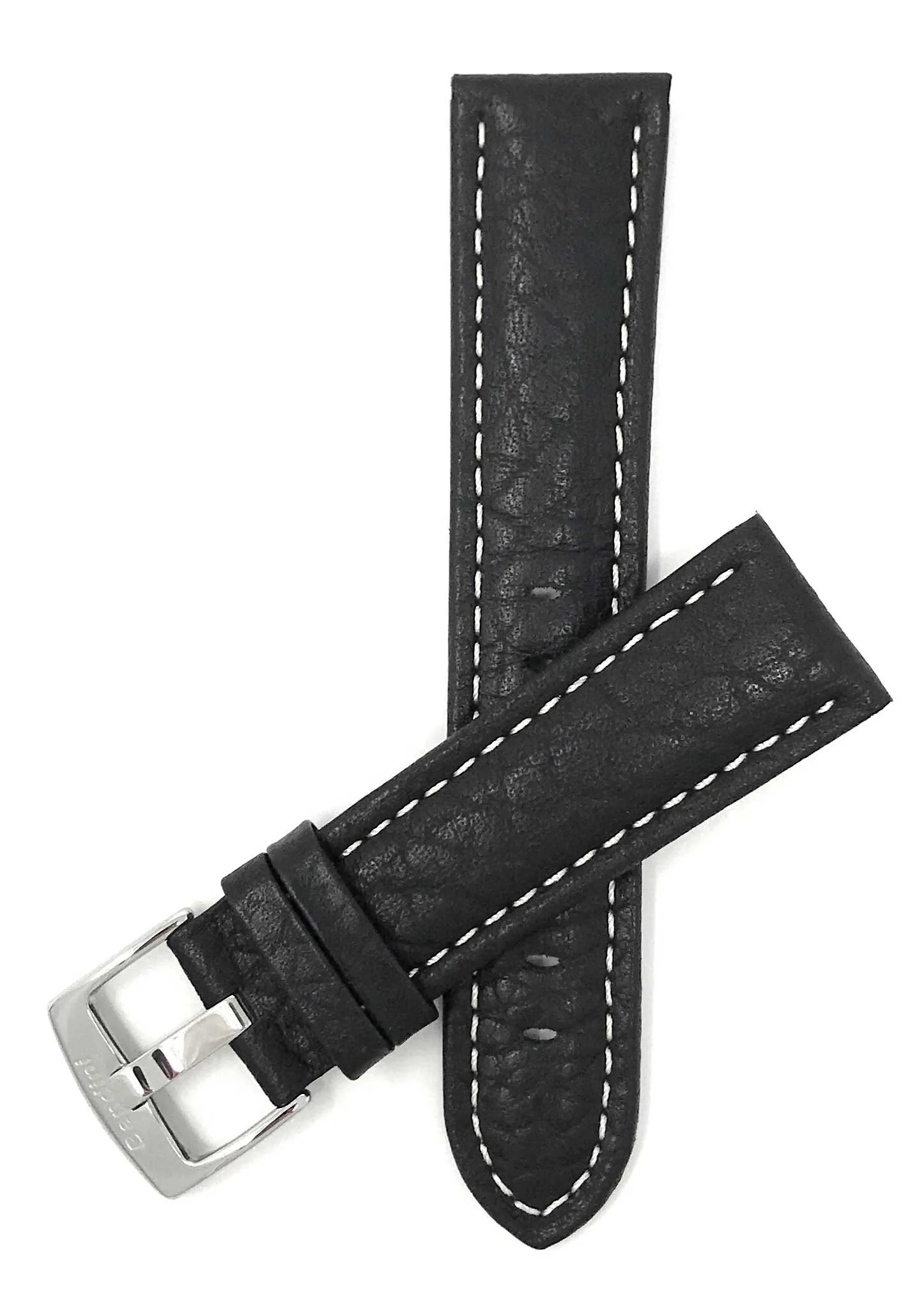 Bandini 24mm Extra long - Black Italian Leather Watch Band - Buffalo Pattern - Padded 24mm Extra long / Black / Silver Buckle | Dial