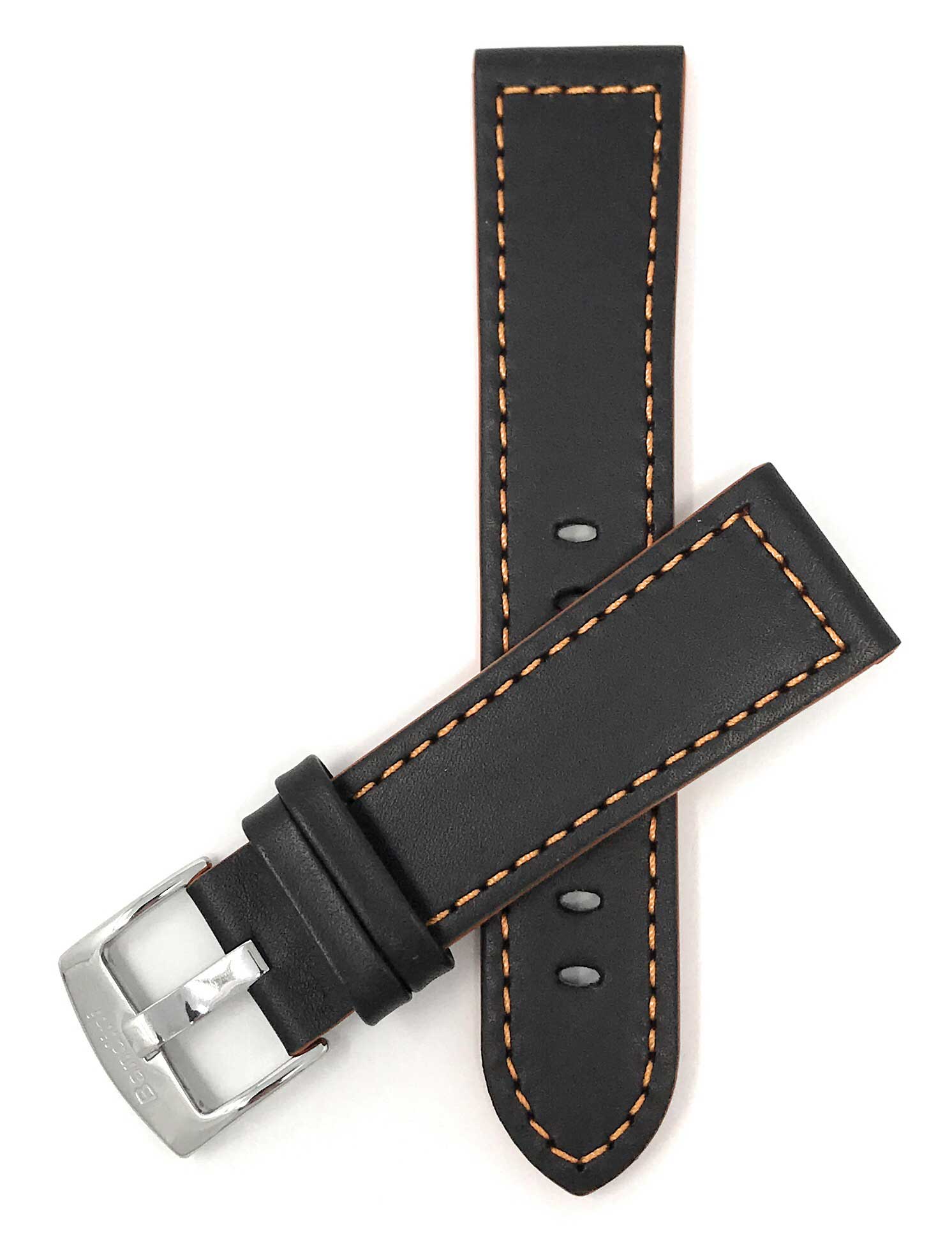 Bandini 24mm Extra long - Black / Orange Italian Leather Watch Band - Racer - Padded 24mm Extra long / Black / Orange / Silver Buckle | Dial