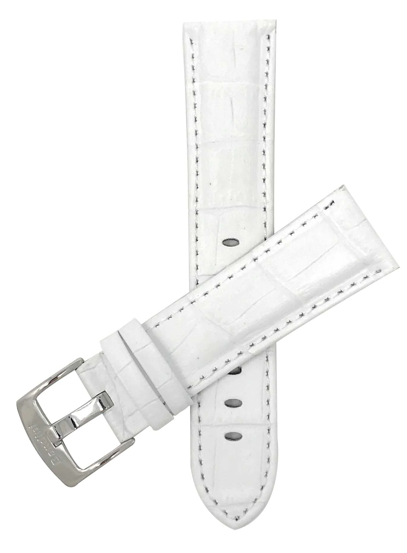 Bandini 26mm Extra long - White Leather Watch Band - Alligator Pattern - White Stitch - Glossy 26mm Extra long / White / Silver Buckle | Dial