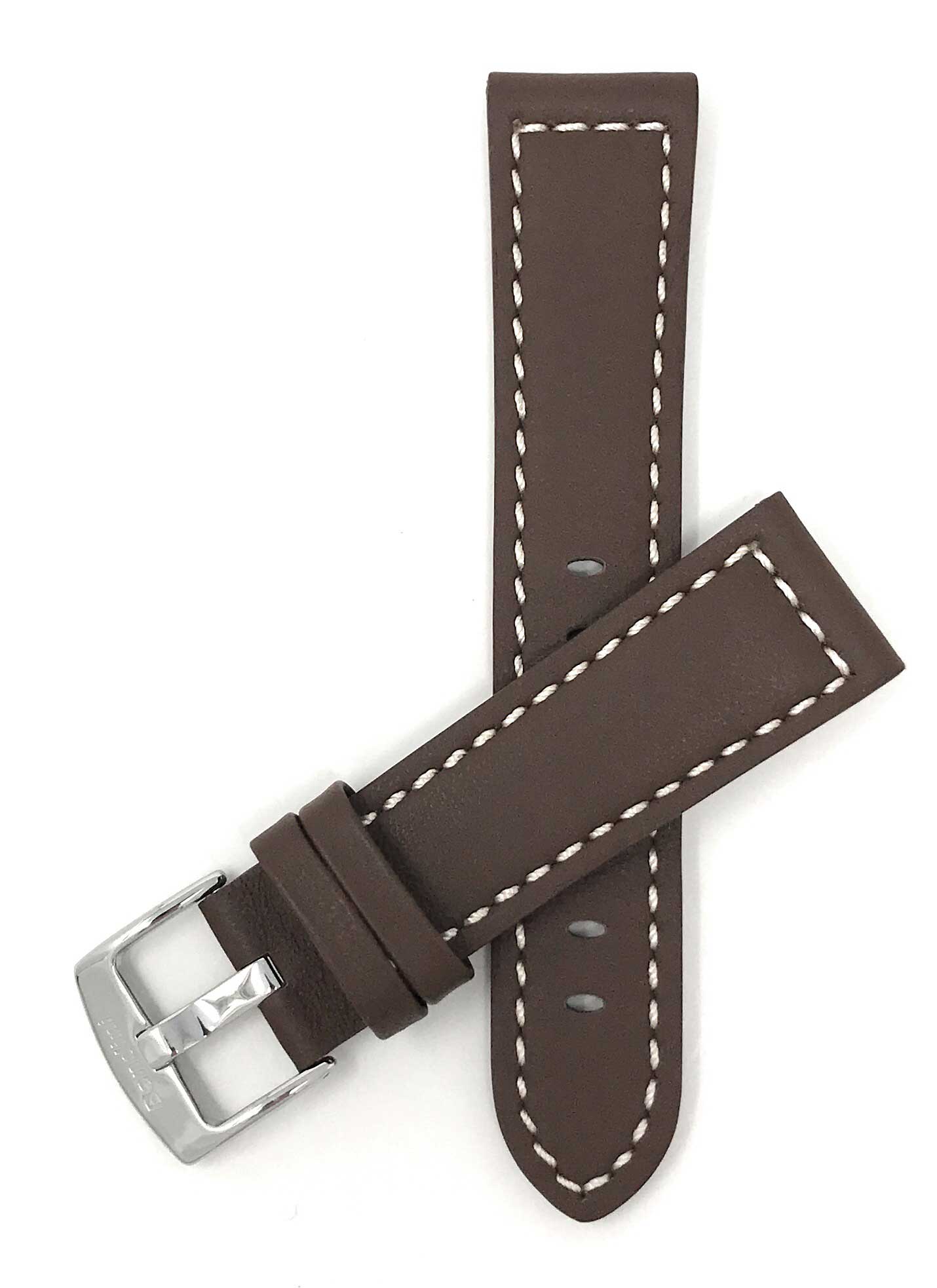 Bandini 28mm Brown Italian Leather Watch Band - Racer - White Stitch - Padded 28mm / Brown / Silver Buckle | Dial