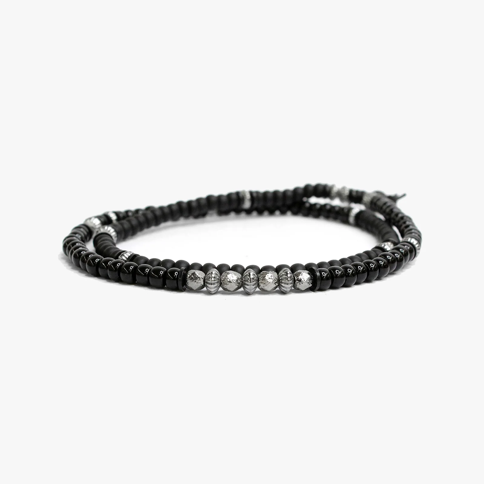 Black Czech Glass Double, Scattered Sterling M (7.25" Wrist) | Dial