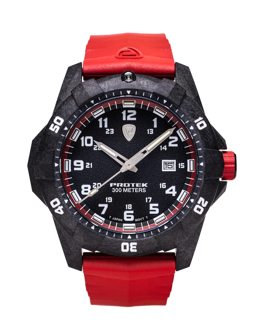 Carbon Dive CARBON CASE/BLACK&RED DIAL/RED STRAP | Black Dial