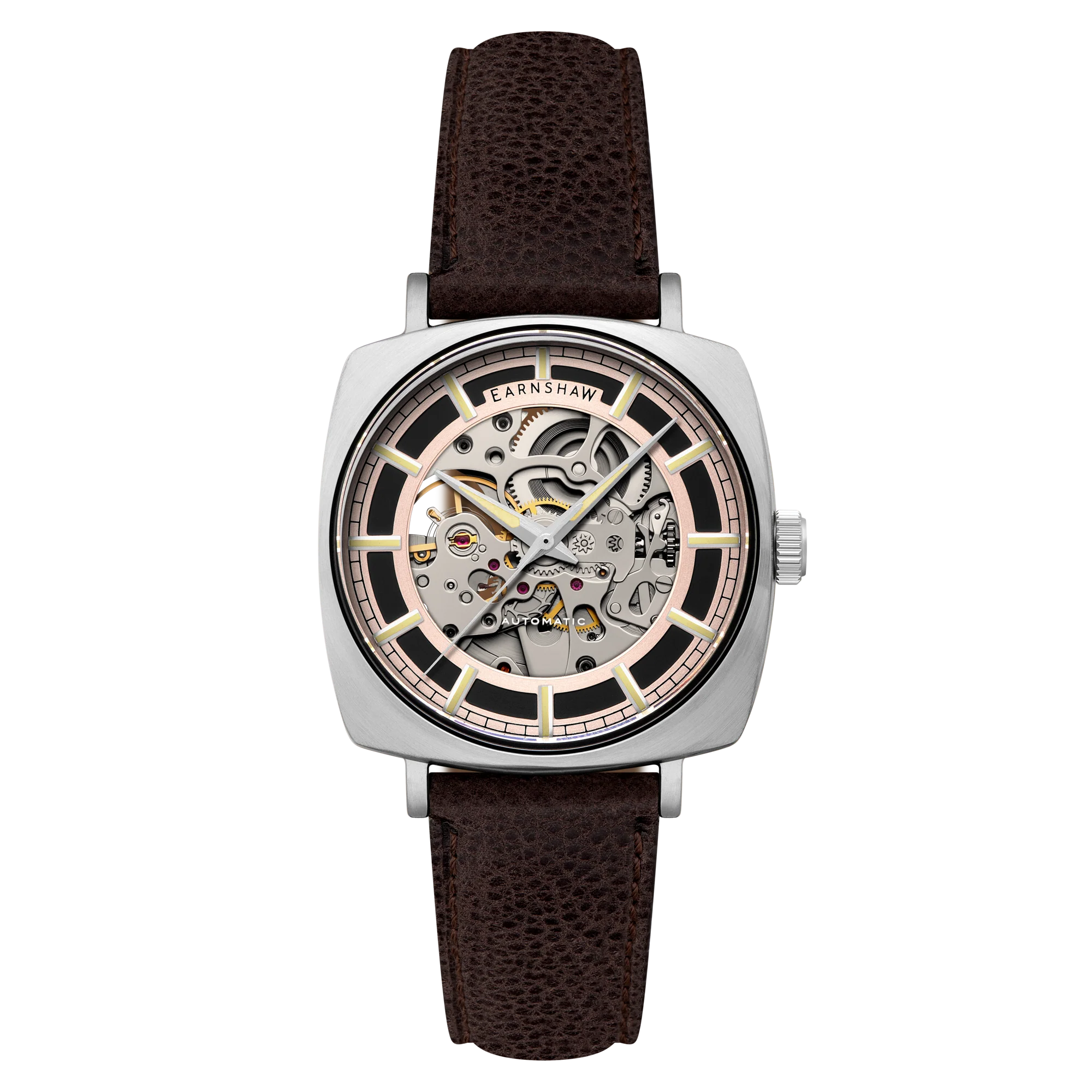 City Of London Moorgate Skeleton Automatic Rose Gold / Genuine Leather Strap Rose Gold Dial