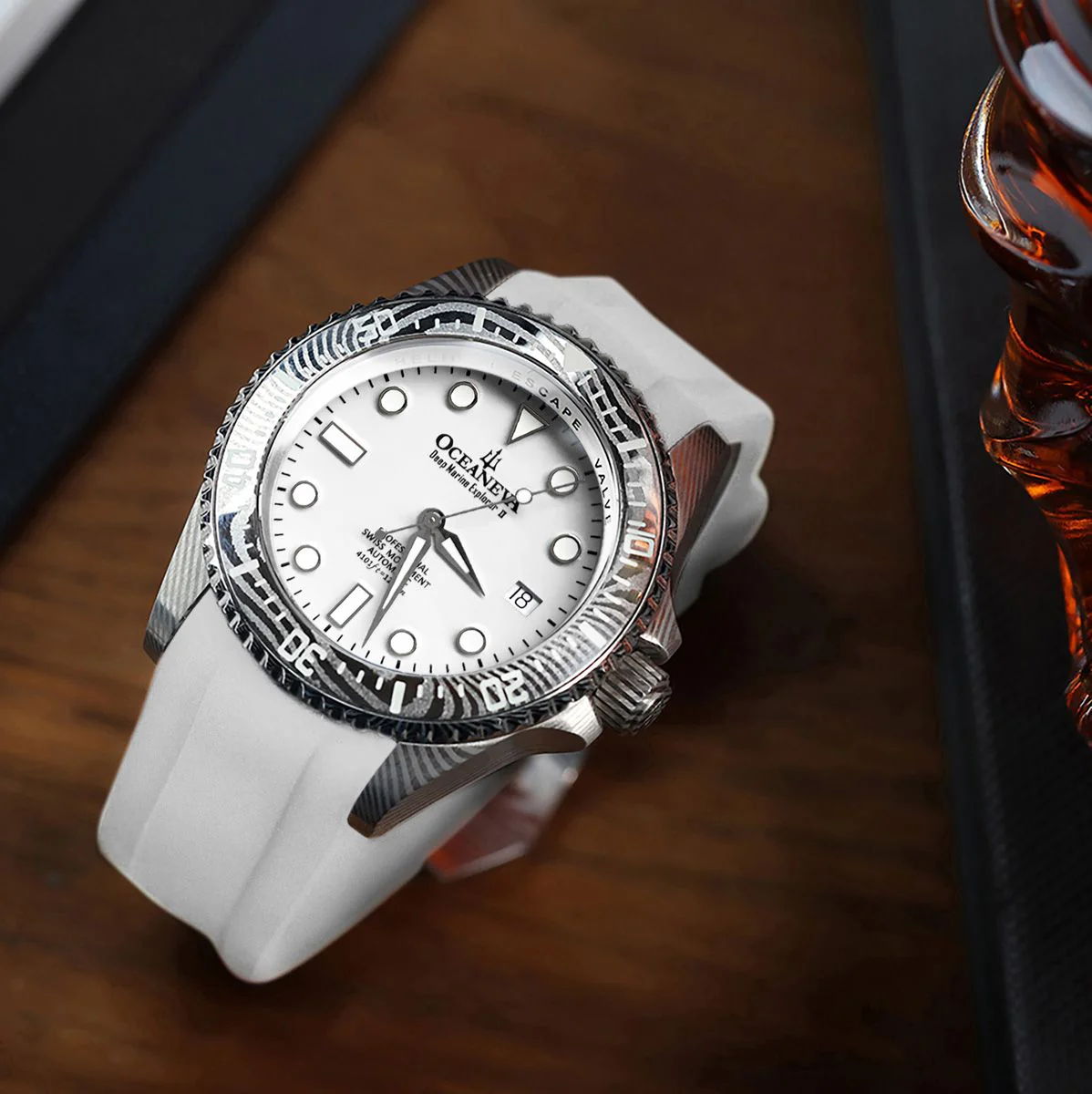 Oceaneva Damascus Swiss Automatic SW200 Deep Marine Explorer II (Damascus/White Dial) - Image 21