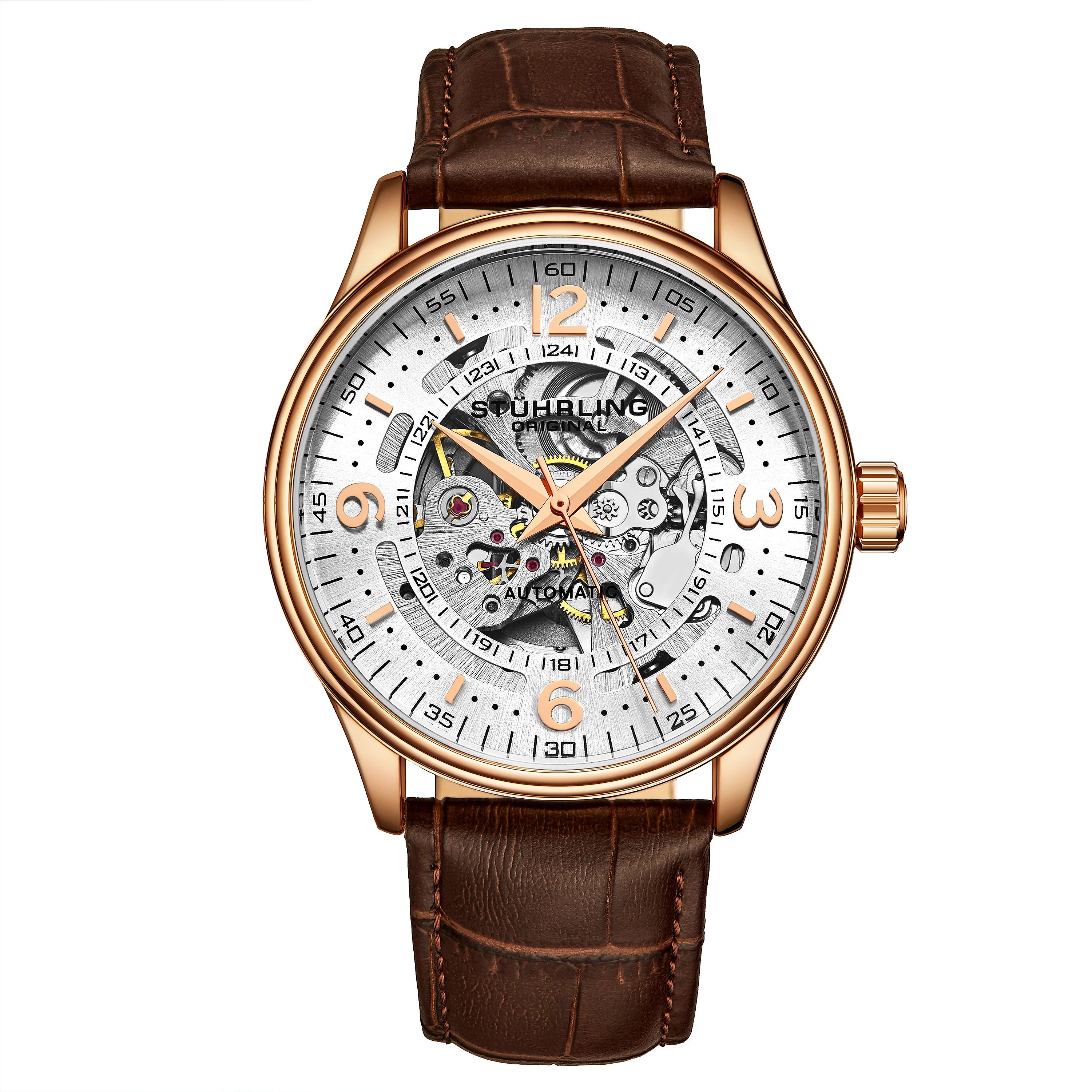 Denmark Automatic Skeleton Watch Brown/Leather | White Dial