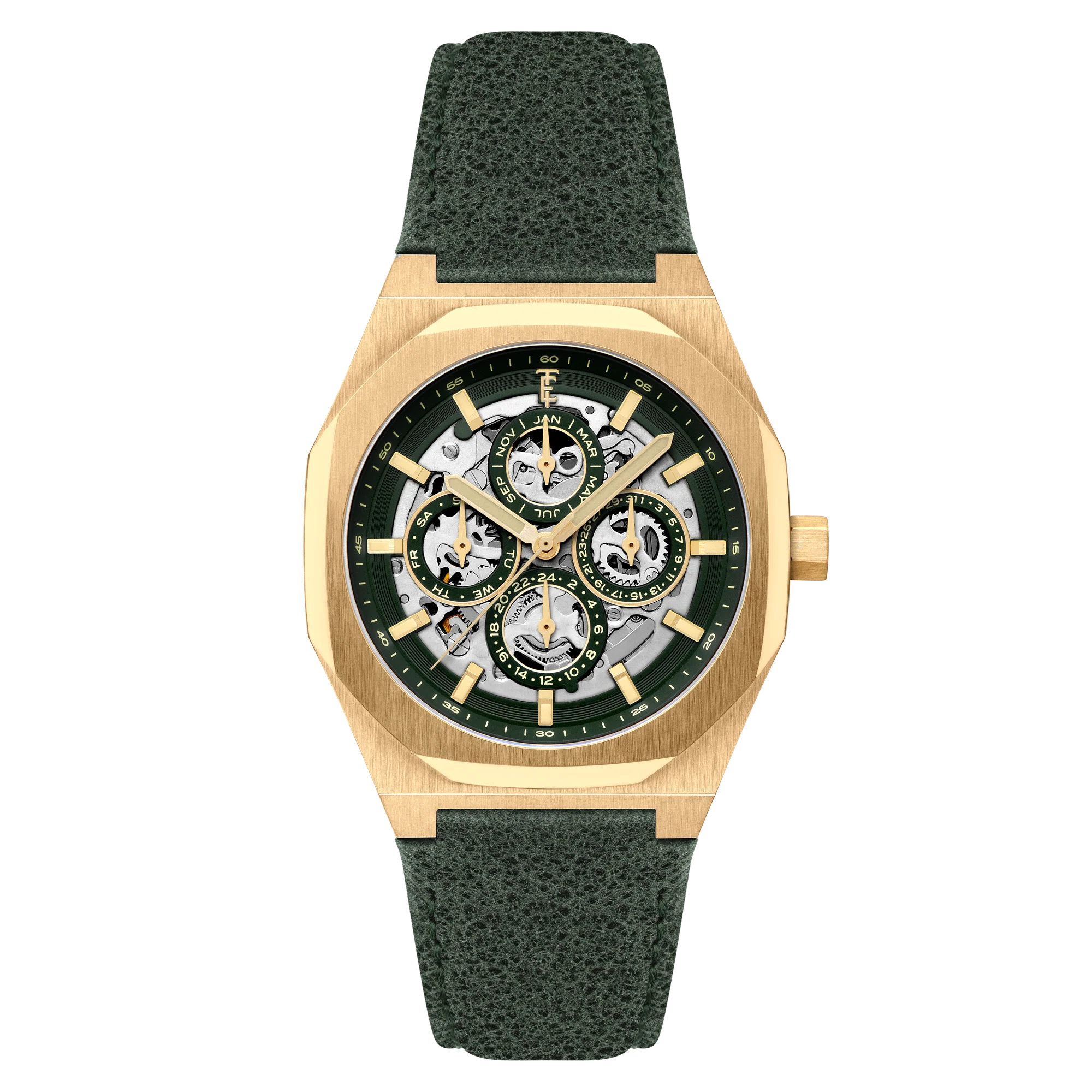 Discovery Drake Triple Calendar Skeleton Automatic Green / Genuine Leather | Green Dial