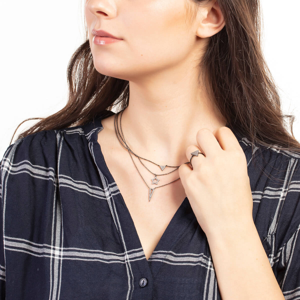 Elegant Confetti Women's 18K Black Gold Plated CZ Simulated Diamond Pave Mini Triangle Pendant Necklace 18k Black Gold - Image 3