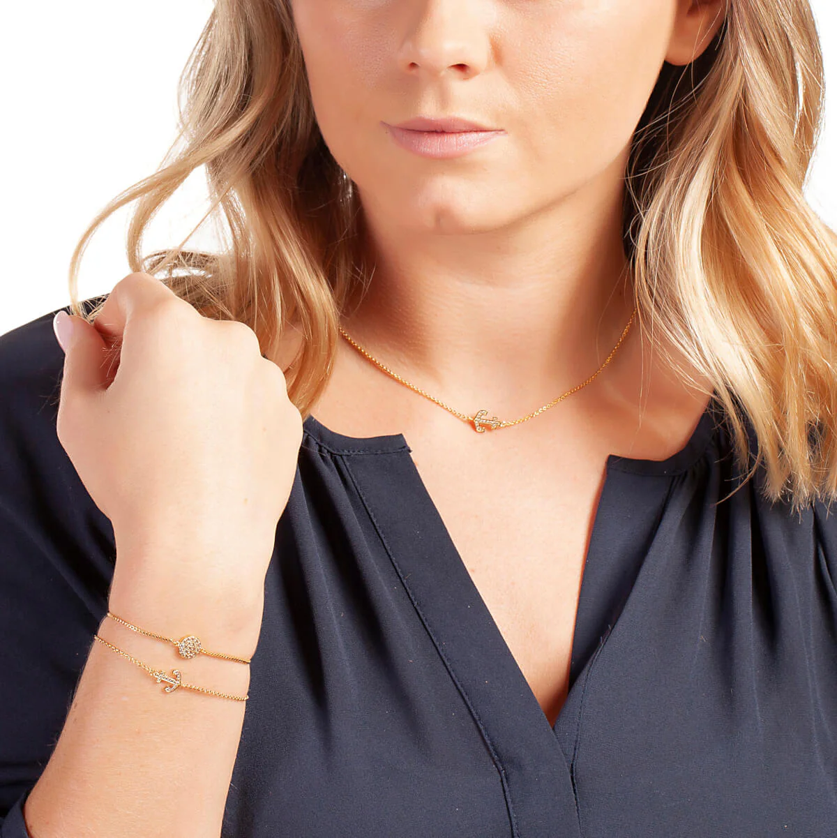 Elegant Confetti Women's 18K Yellow Gold Plated CZ Simulated Diamond Anchor Pendant Necklace 18k Yellow Gold - Image 3
