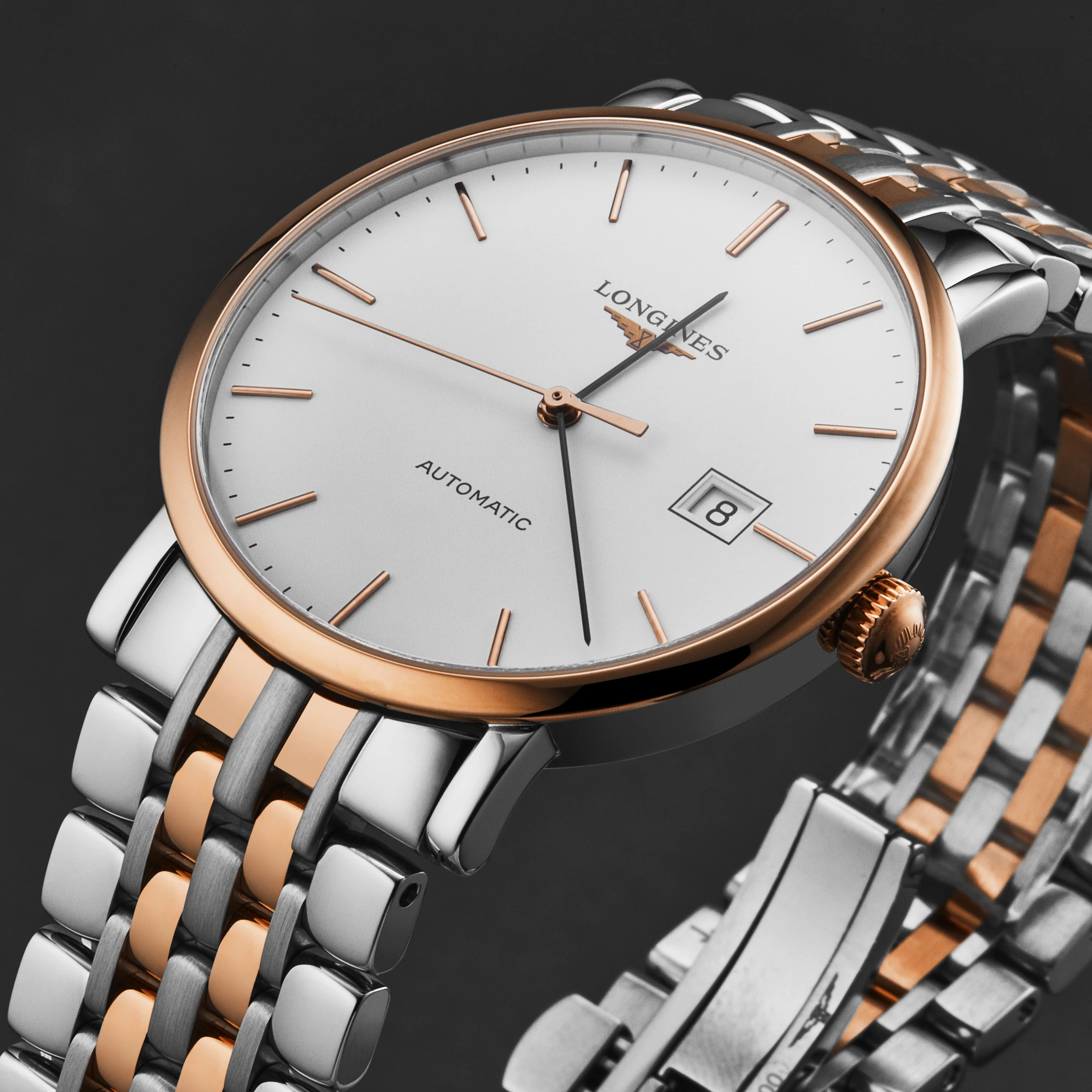 Elegant White / Stainless Steel & Rose Gold White Dial - Image 2