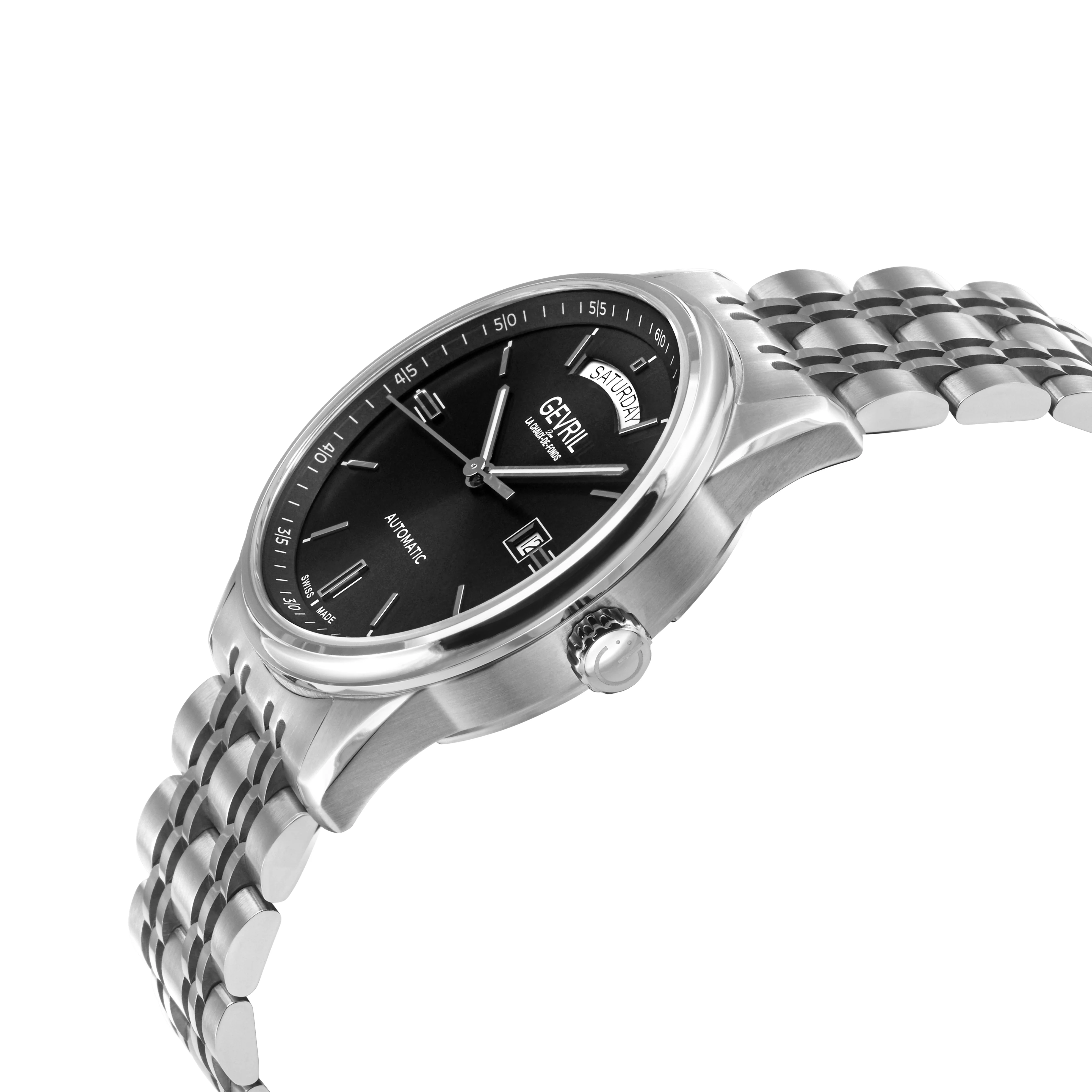 Excelsior Swiss made Automatic Sellita SW240, Day Date  Black Sunray Dial, SS Case, SS bracelet | Black Dial - Image 2