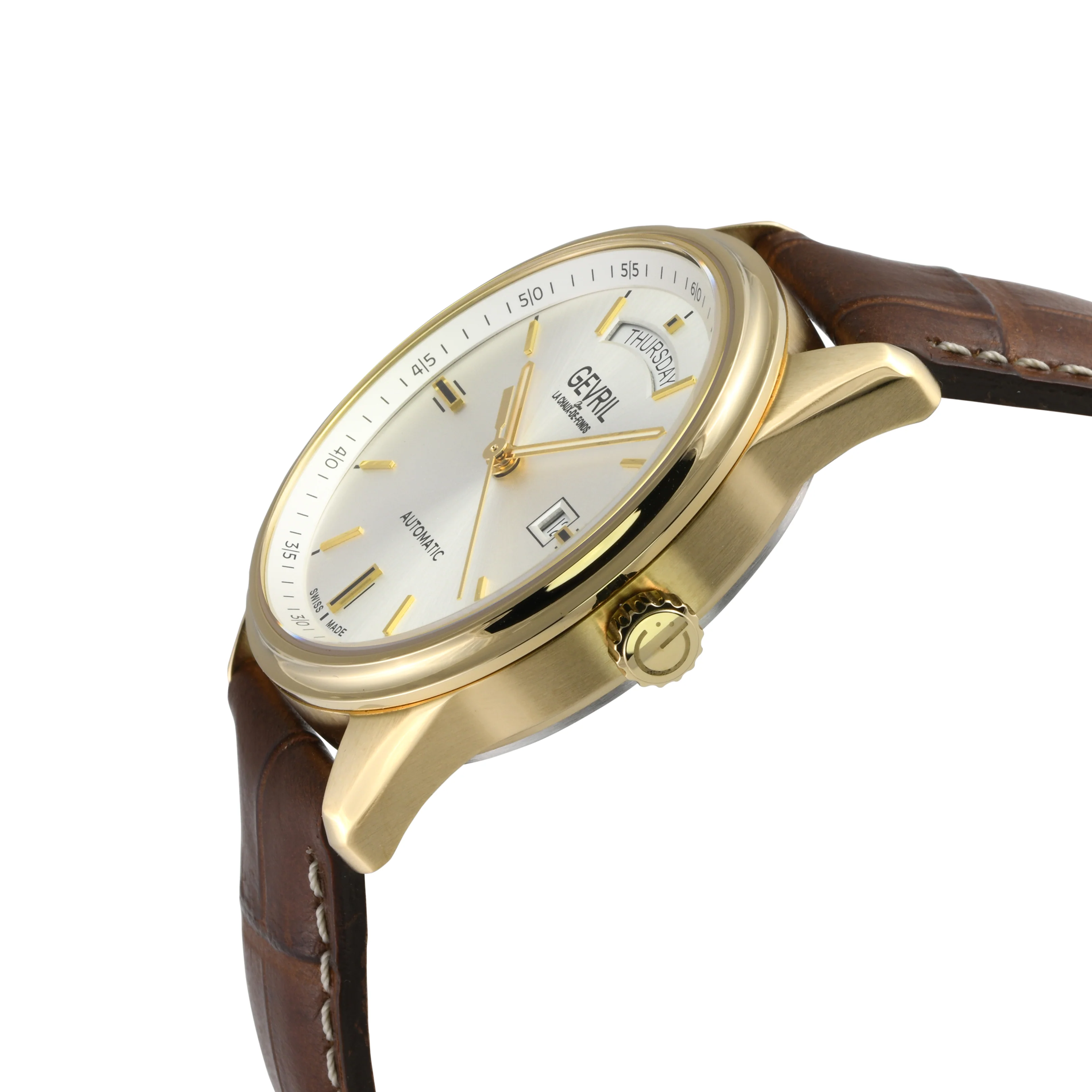 Excelsior Swiss made Automatic Sellita SW240, Day Date White Dial,  White Italian Handmade Leather Strap | White Dial - Image 2