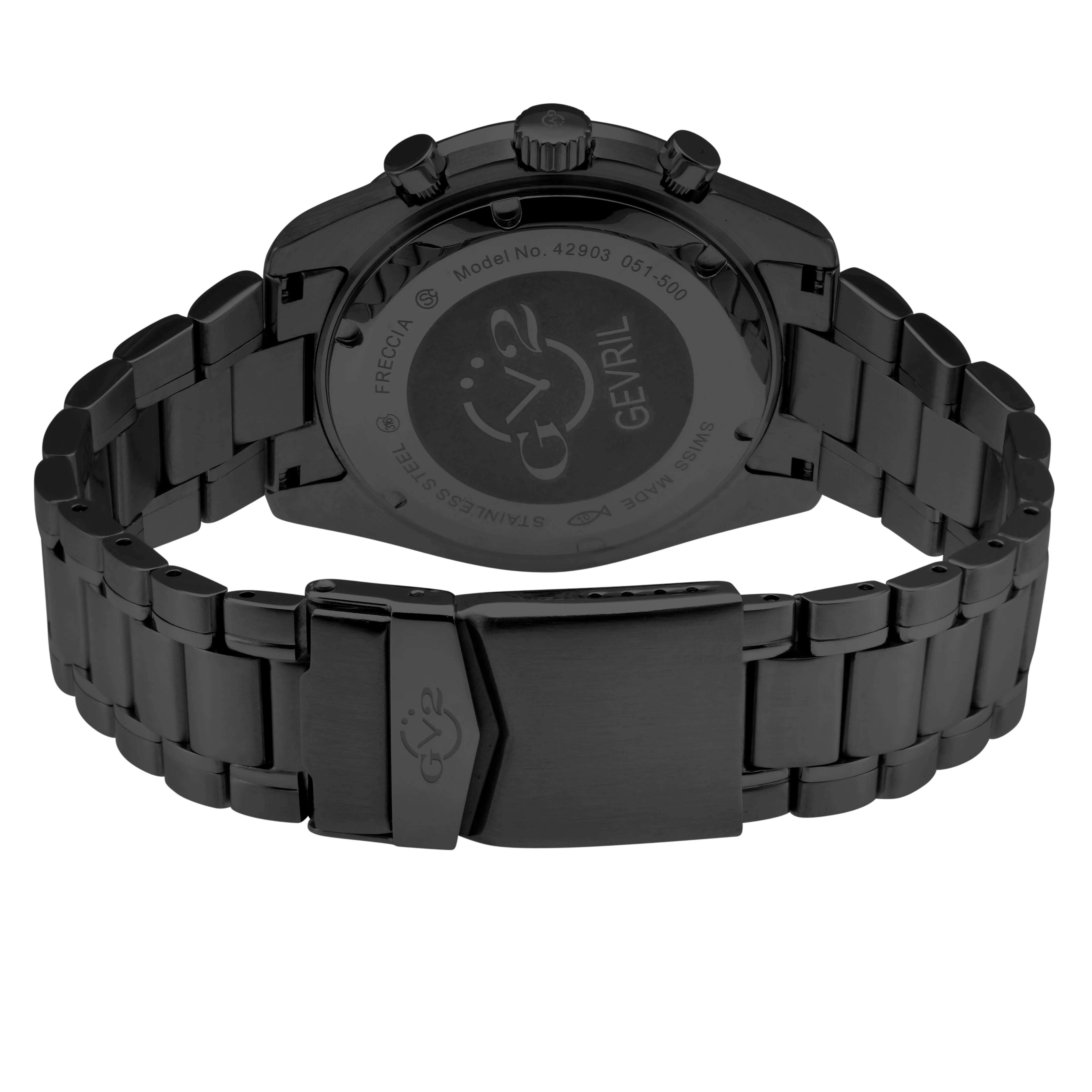 Freccia-Chronograph GV2 Swiss Quartz, SS/IPBLK Case, Black Bezel, Black Dial, IPBLK Stainless Steel Bracelet | Black Dial - Image 3