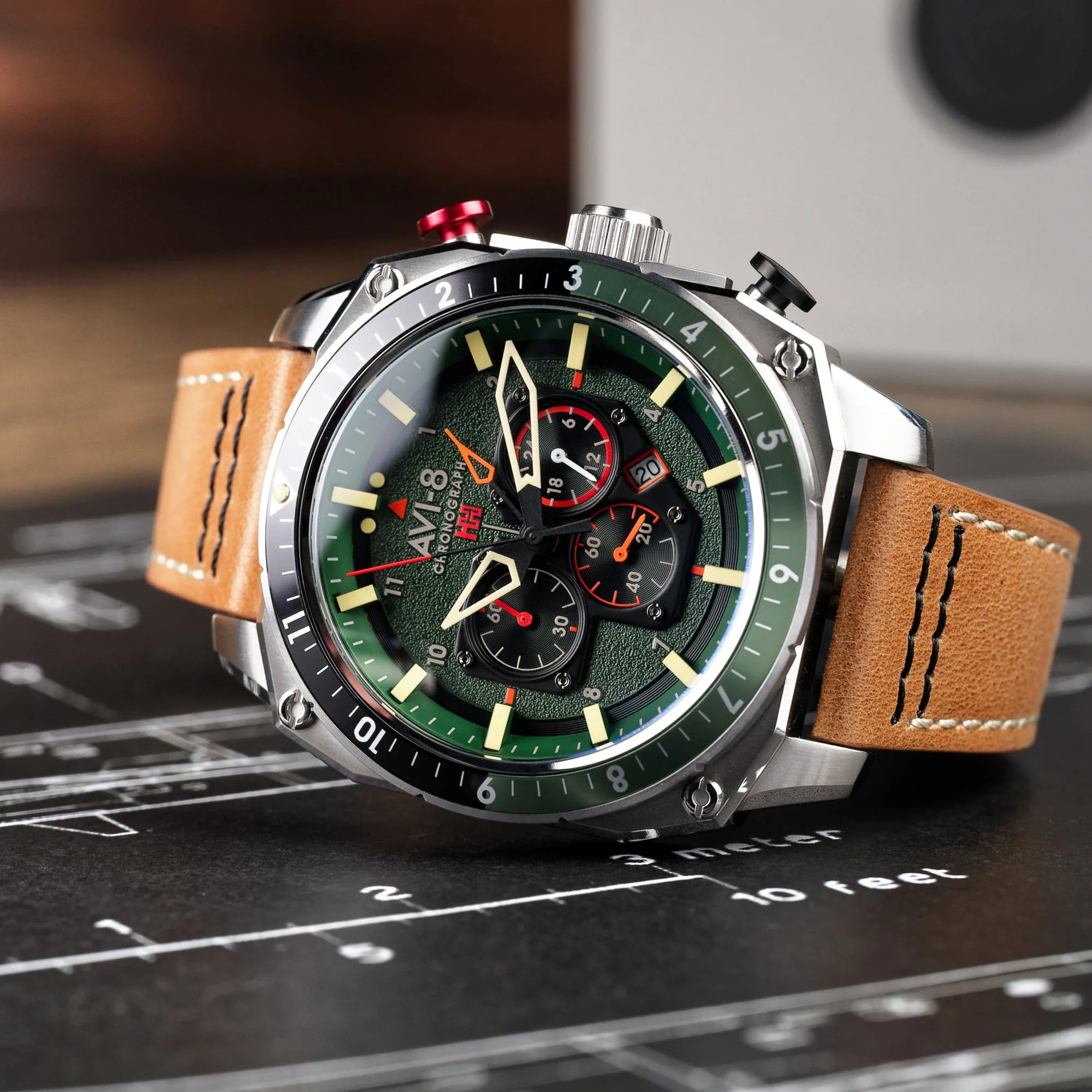 Hawker Hunter Atlas Dual Time Chronograph Green / Leather | Green Dial - Image 20