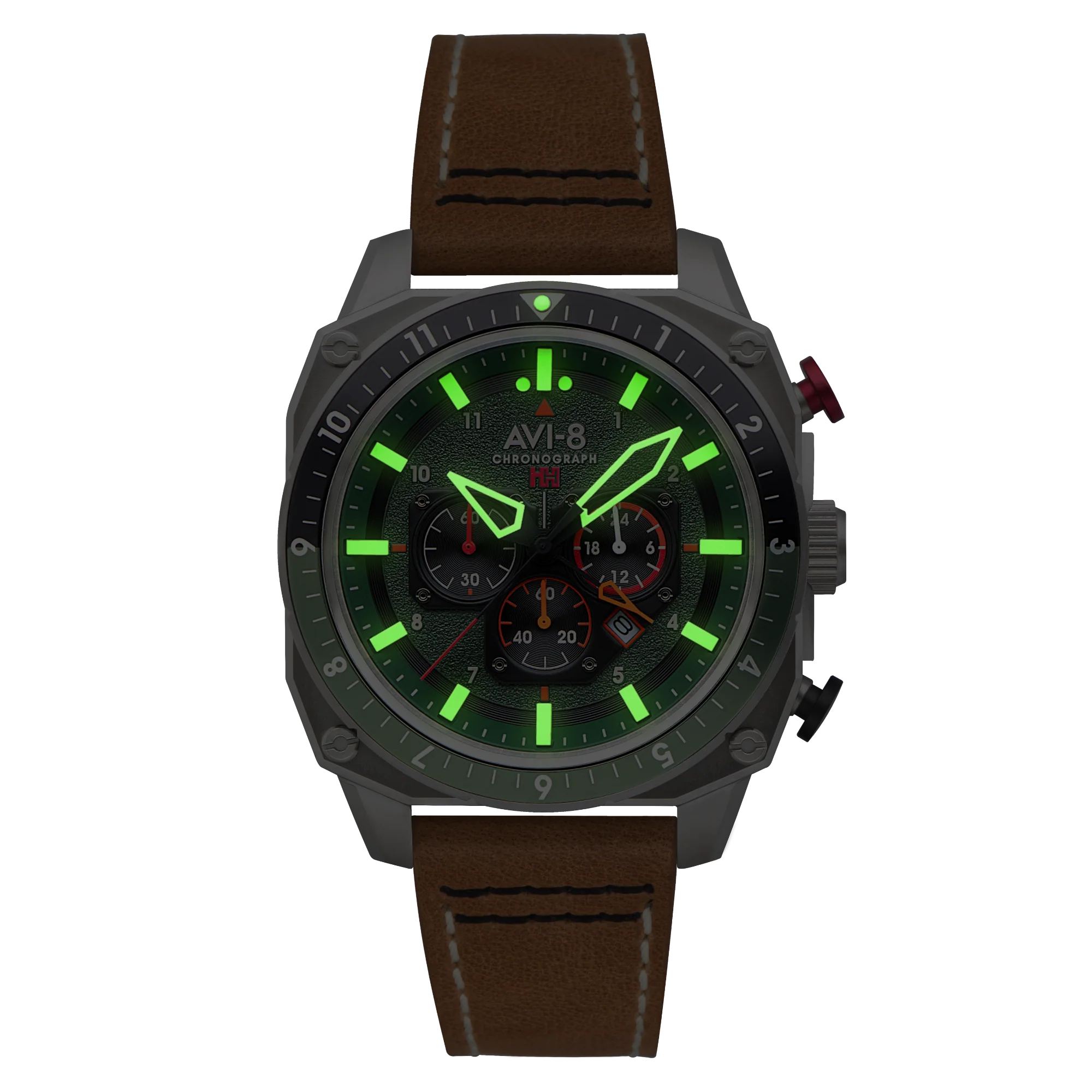 Hawker Hunter Atlas Dual Time Chronograph Green / Leather | Green Dial - Image 22