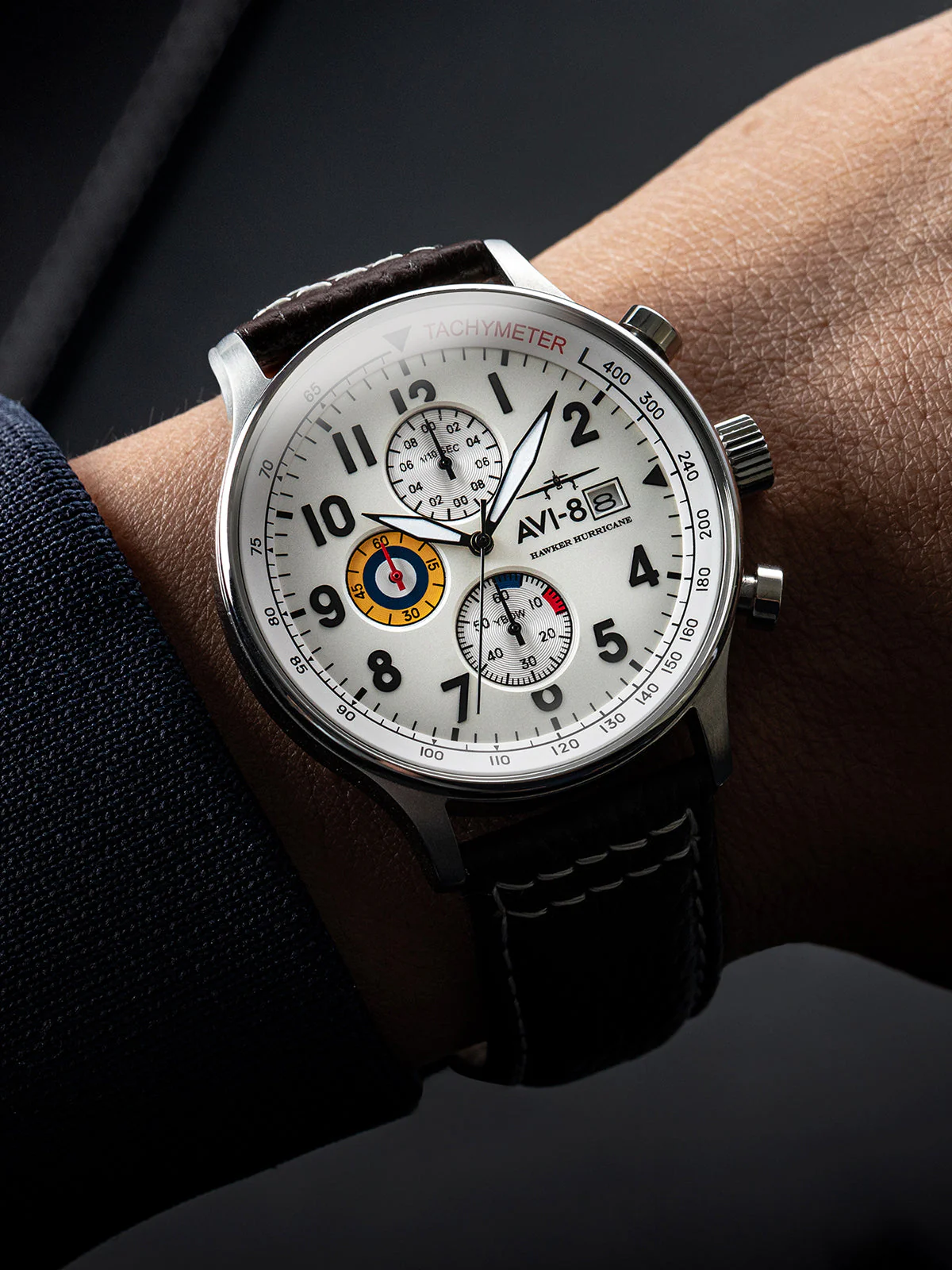 Hawker Hurricane Classic Chronograph White / Leather | White Dial - Image 9