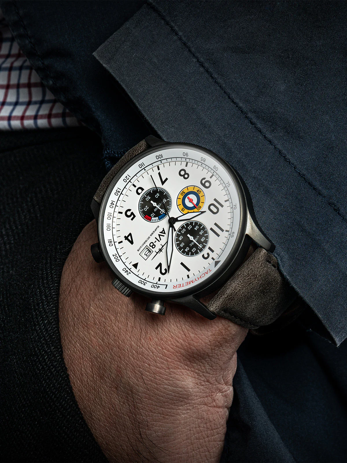 Hawker Hurricane Classic Chronograph White / Gray / Leather | White Dial - Image 8