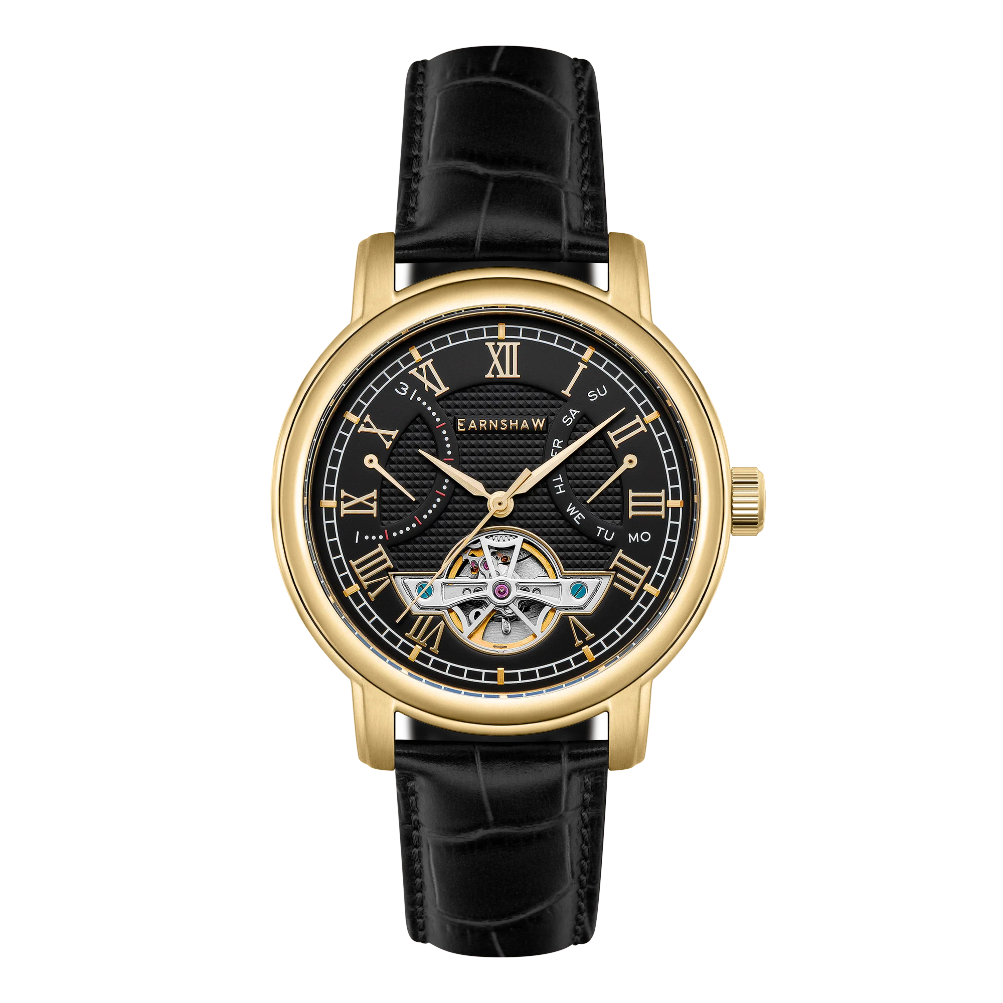 Heritage Longcase Double Retrograde Calendar Open Heart Automatic Black / Genuine Leather Strap Black Dial