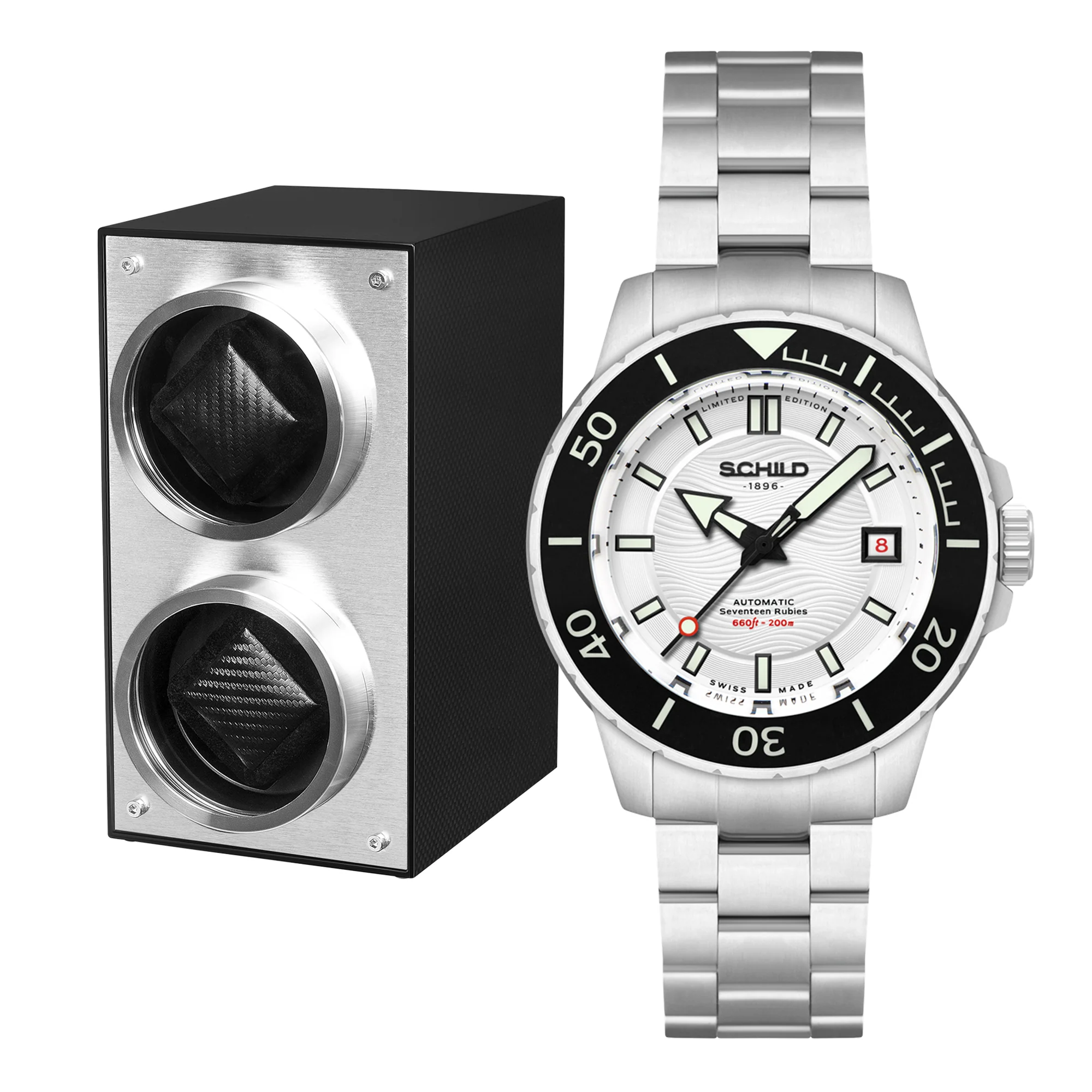Hermann Swiss Automatic Limited Edition Watch Winder Set White / Stainless Steel | White Dial