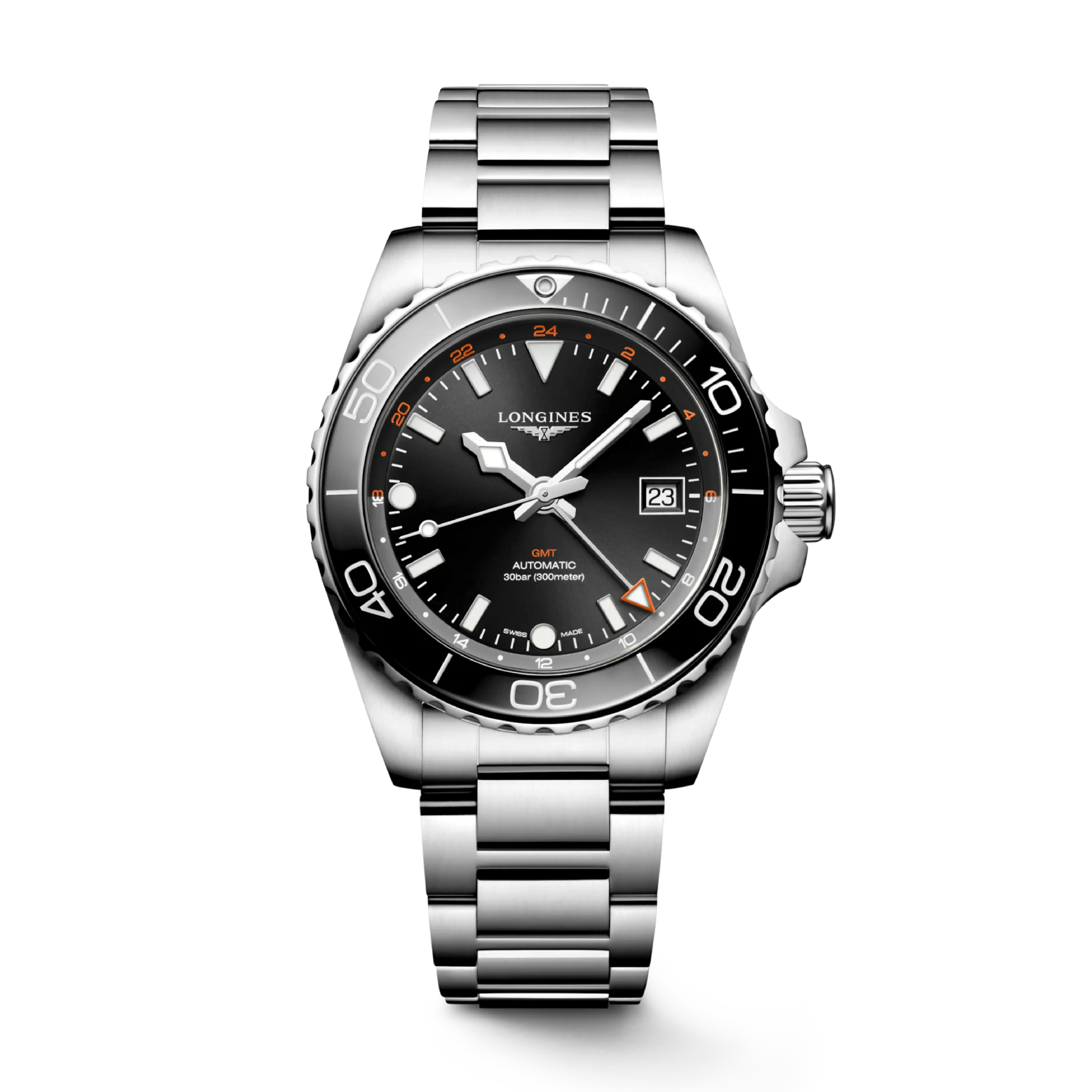 HYDROCONQUEST GMT Black / Stainless Steel | Black Dial