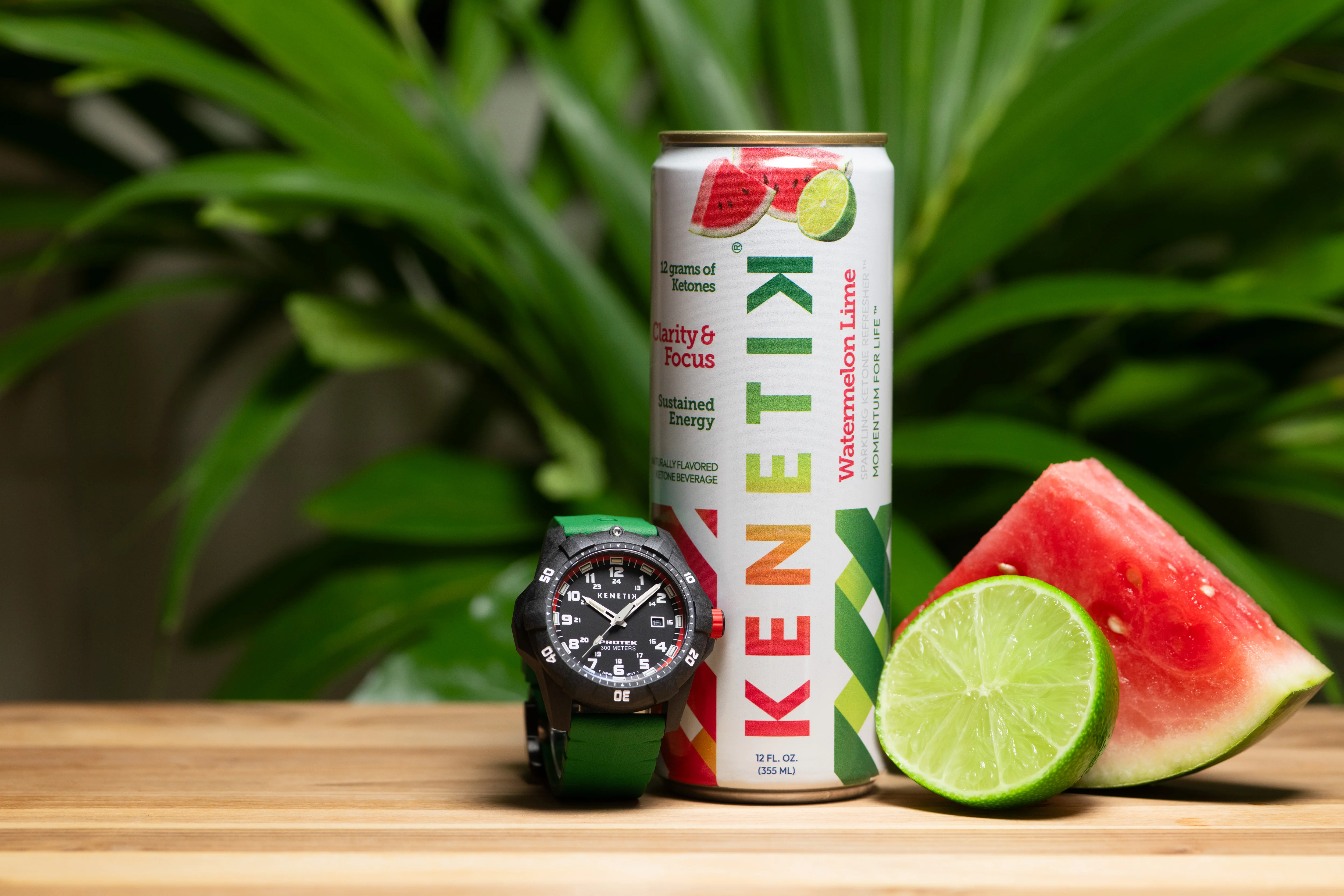 Kenetik Carbon Composite Dive CARBON CASE/BLACK&ROSE DIAL/GREEN STRAP Black-Pink Dial - Image 7