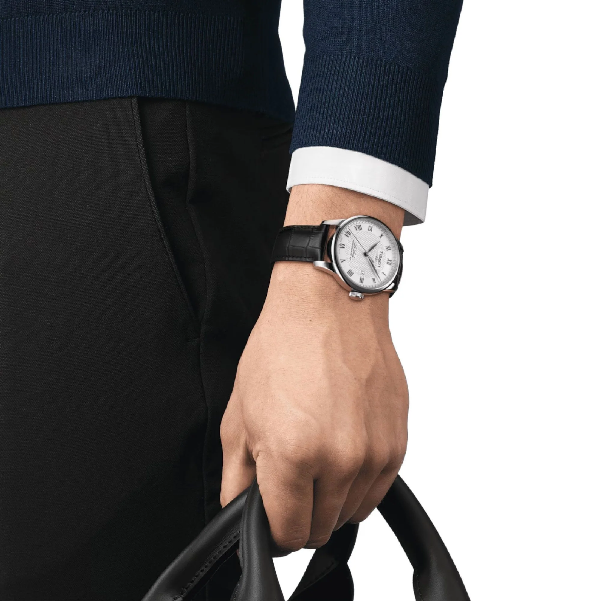 LE LOCLE POWERMATIC 80 Black / Leather Silver Dial - Image 3