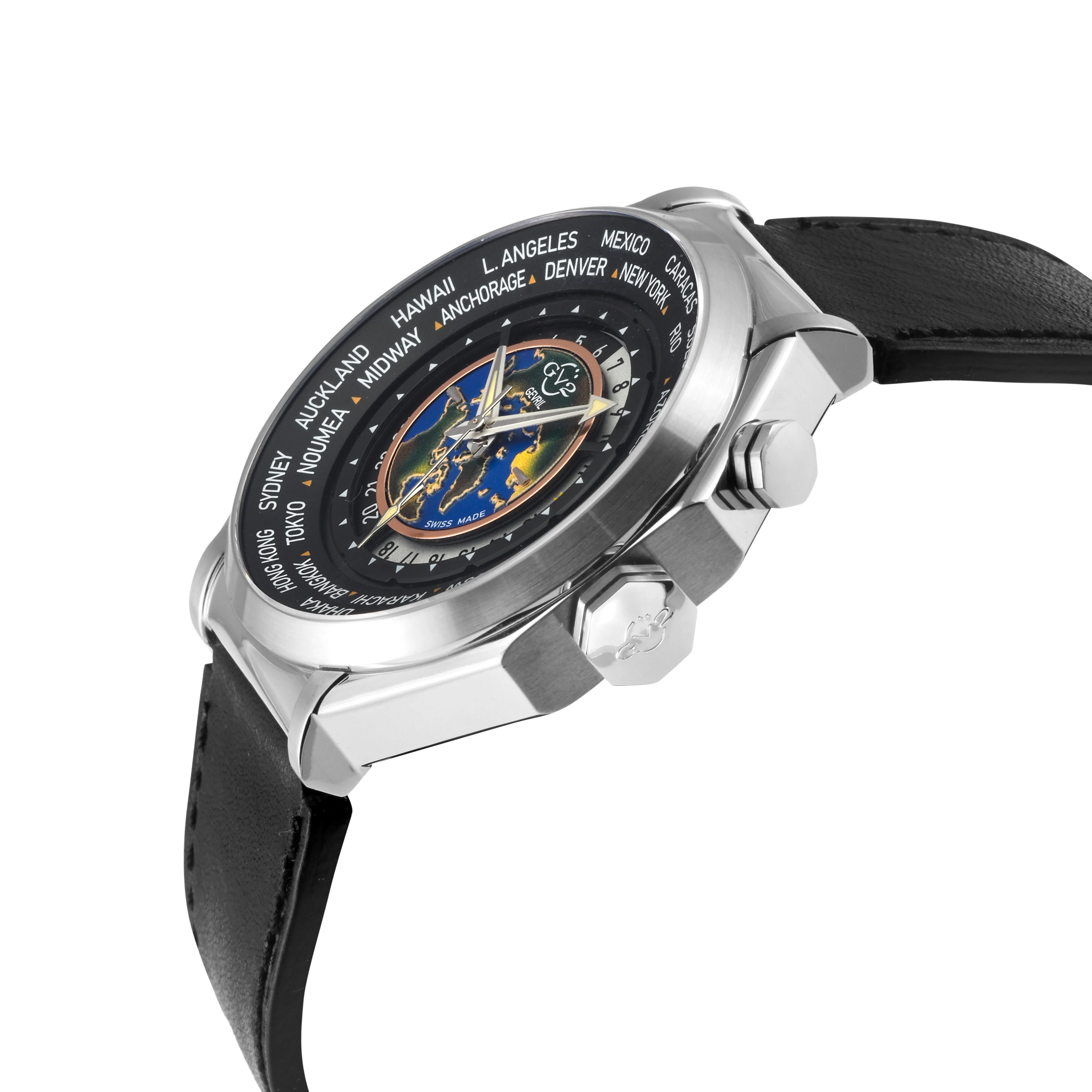 Marchese GV2 Men's Marchese Stainless Steel Case, Black Dial, Genuine Italian Black Leather Strap | Black Dial - Image 2