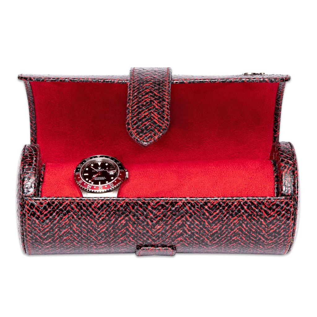 Marlow Leather Three-Watch Roll Red - Image 3