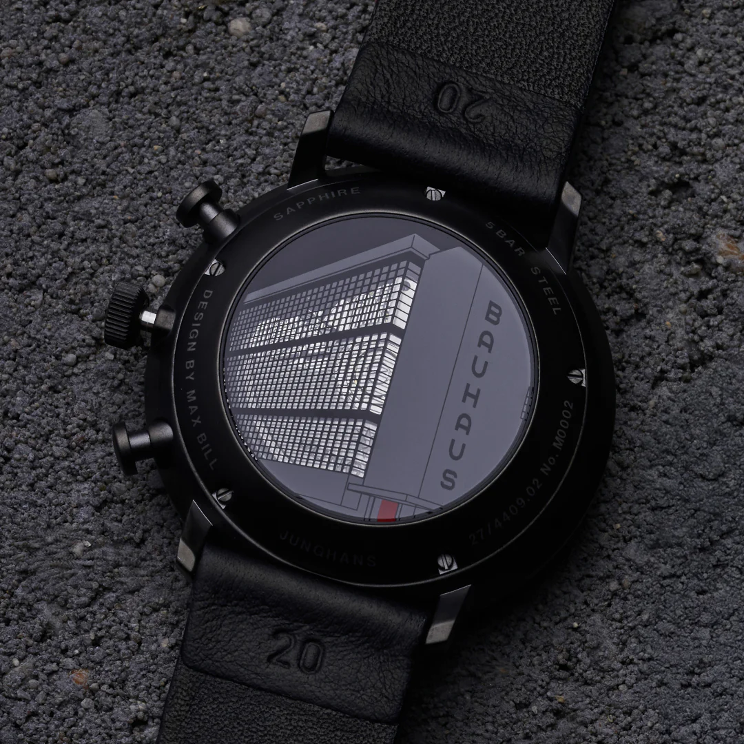 Max Bill Chronoscope Bauhaus Black Dial / Black Leather Strap Black Dial - Image 3