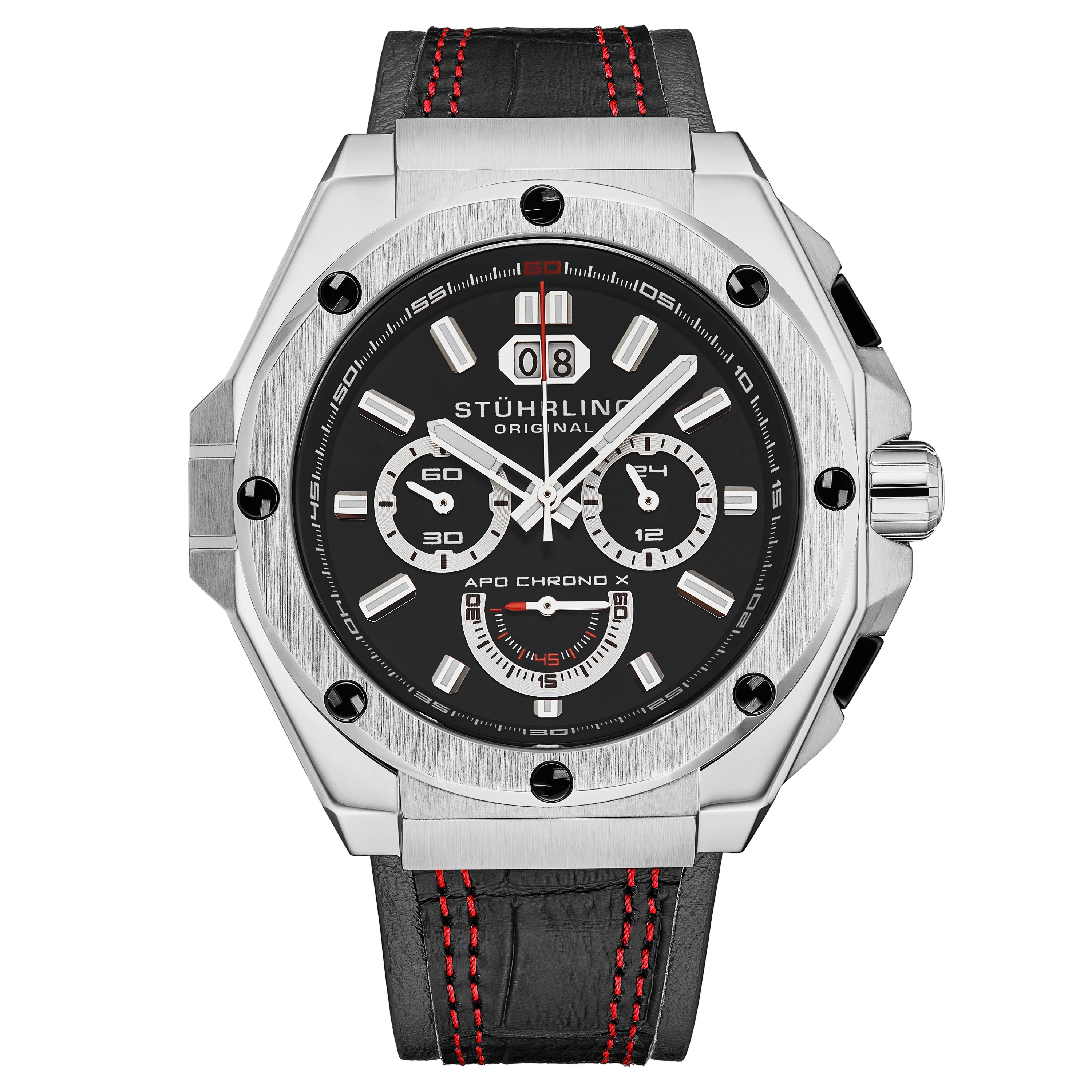 Mens Sport Watch Black/Leather | Black Dial
