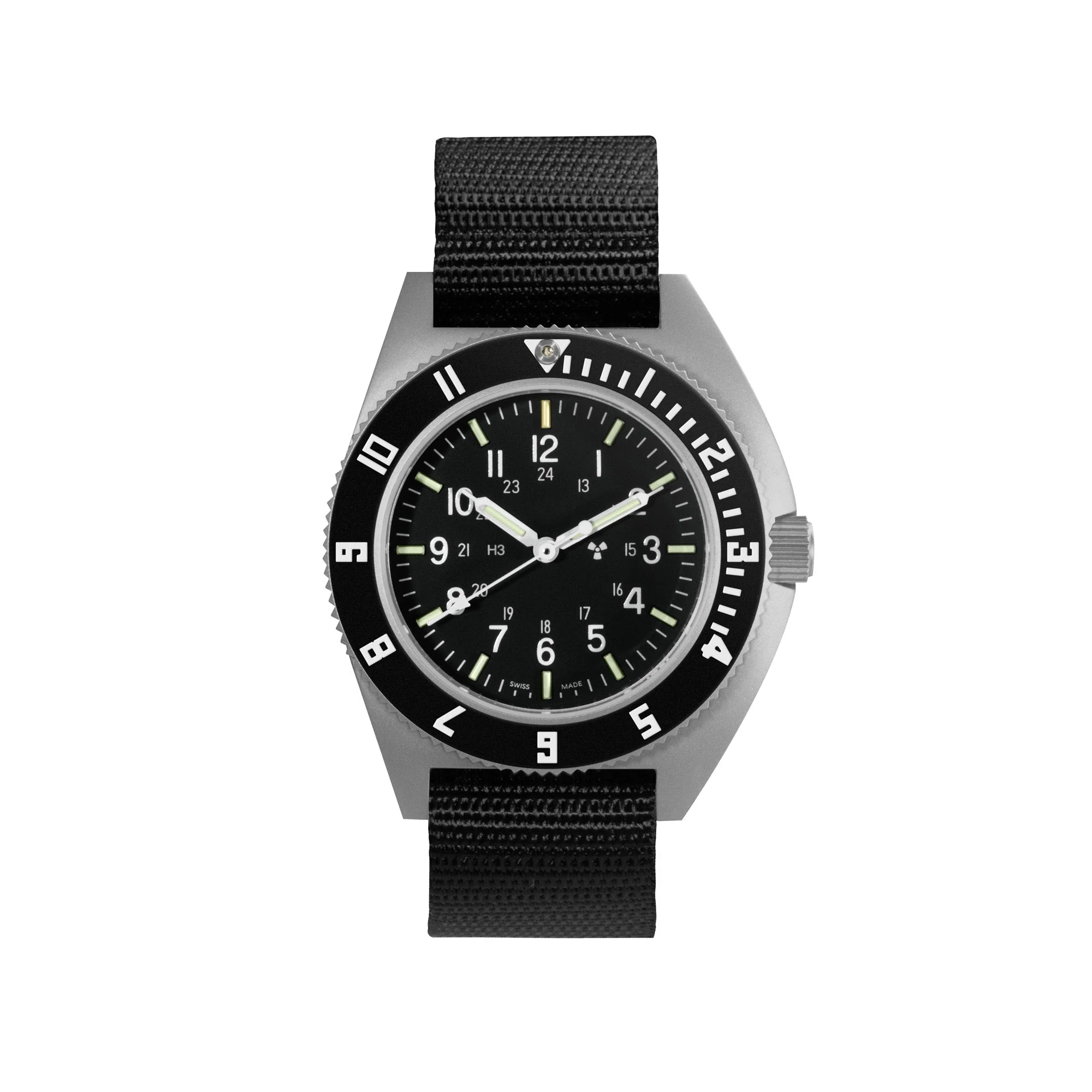 NAV, QUARTZ, SAPH, STE, COL: SS/BKBK NYLON 11" Black Sterile/Nylon | Black Dial