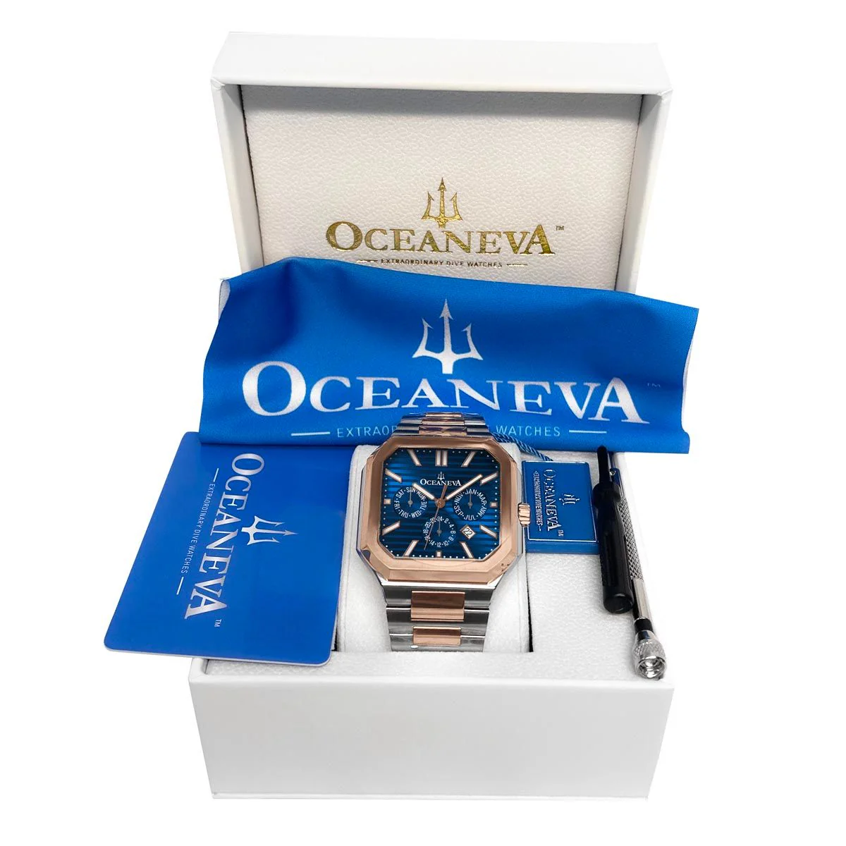 Oceaneva Tenuis Automatic CalendarThin Watch Blue/Rose Gold Blue/Silver/Rose Gold | Blue Sunray Dial - Image 15